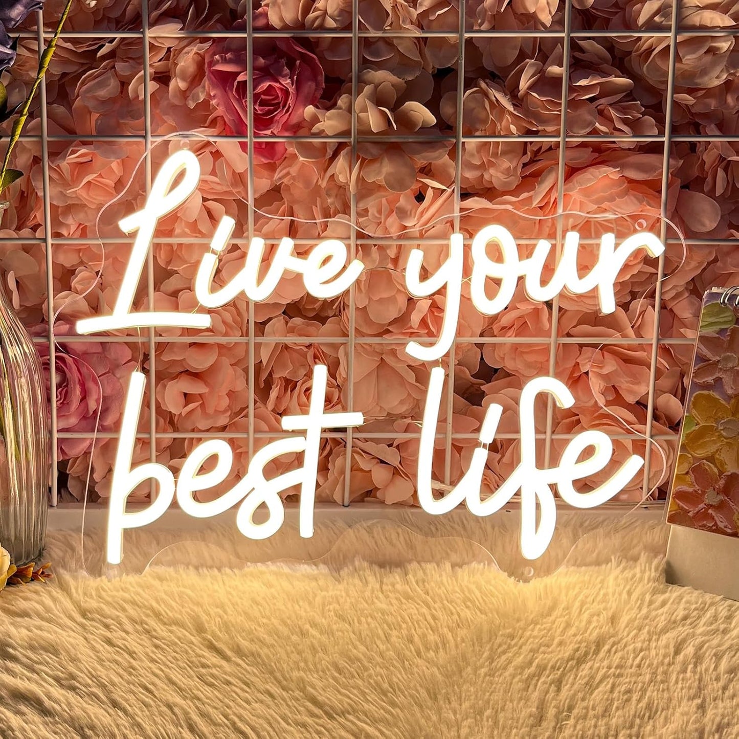 Live Your Best Life Neon Sign Dimmable Led Neon Lights for Wall Decor USB Encouragement Word Neon Light Up Signs for Bedroom Home Bar Office Study Room Wedding Birthday Party Teens Girls Gifts