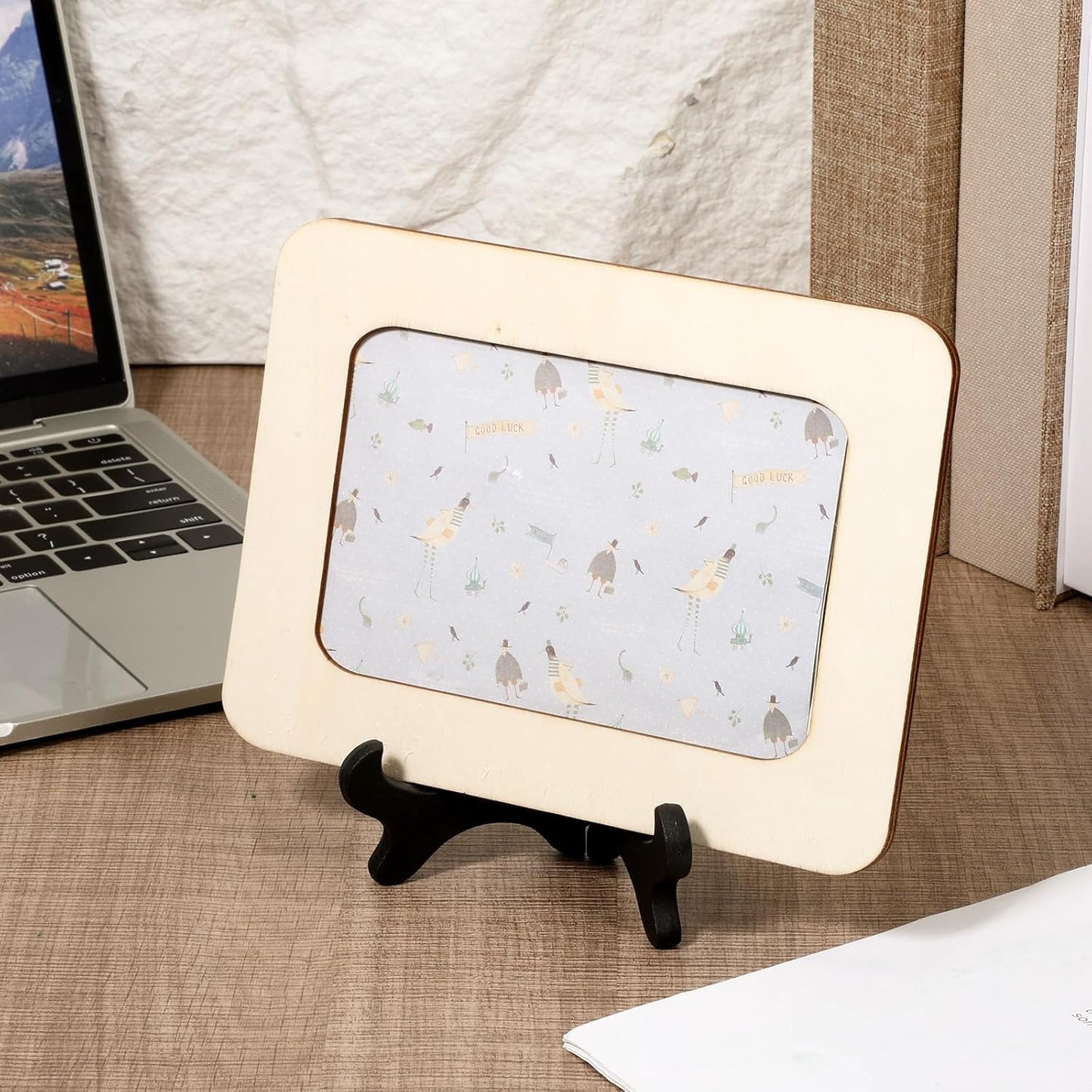 4PCS Plastic Plate Stands, 4 Inch Decorative Picture Holder for Displaying, Black Wood-like Easels for Sign, Cookbook, Now Playing Vinyl Record, Recipe Book