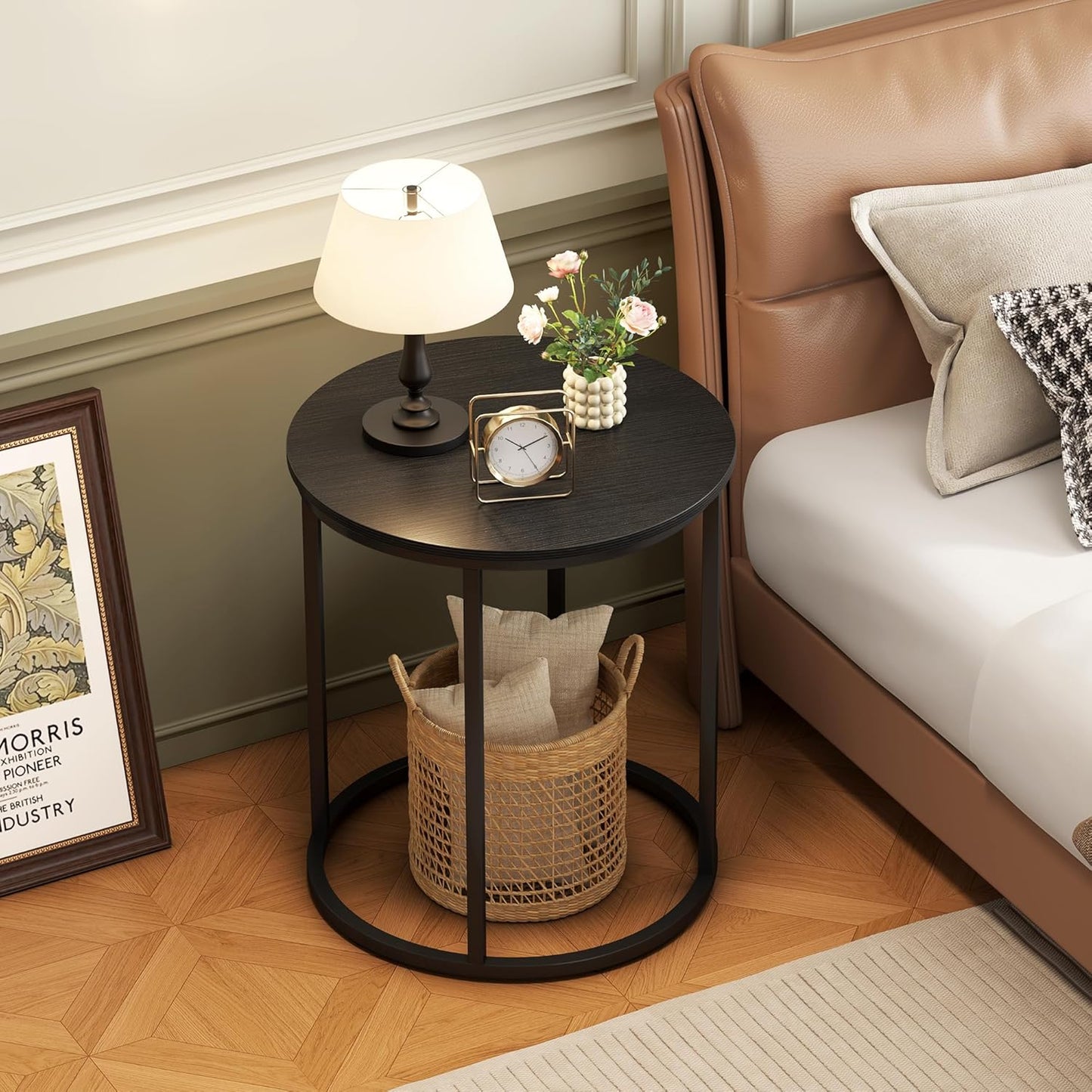 Yusong Round End Table, 20" Accent Small Side Table Suitable for Hiding Trash Can, Nightstand Modern Bedside Table for Living Room Bedroom Office Small Spaces, Black