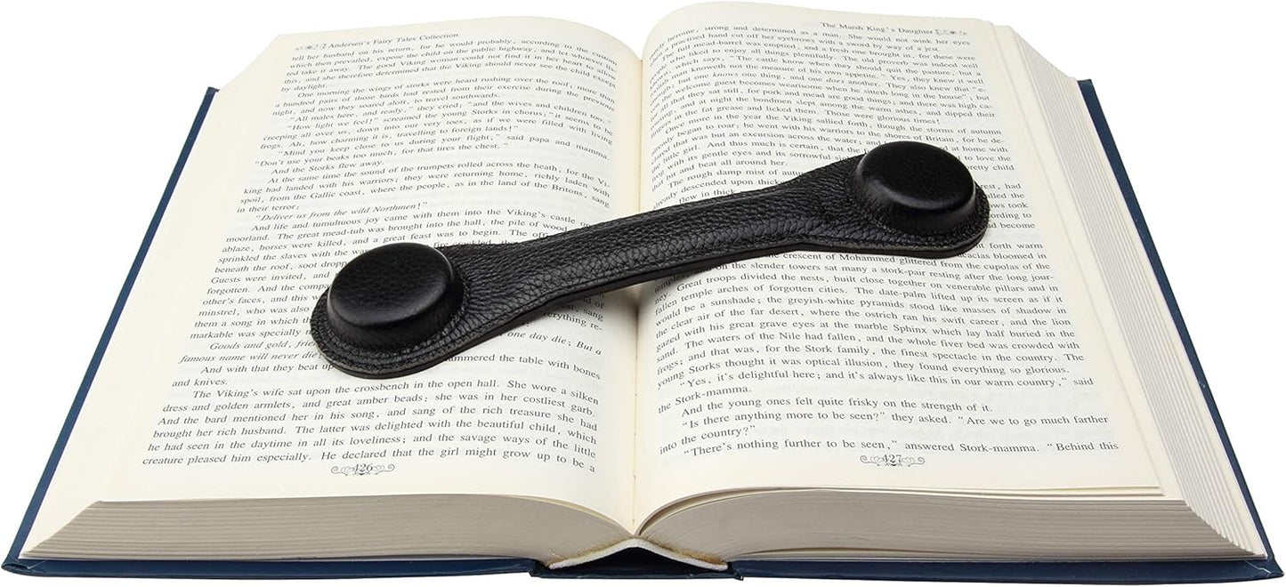 Superior Essentials Leather Bookmark Book Holder - Black Leather Paper Weights for Cookbooks, Textbooks, and Workbooks - Hands-Free Reading with Non-Slip Design and Magnetic Bookmark [1-Pack]