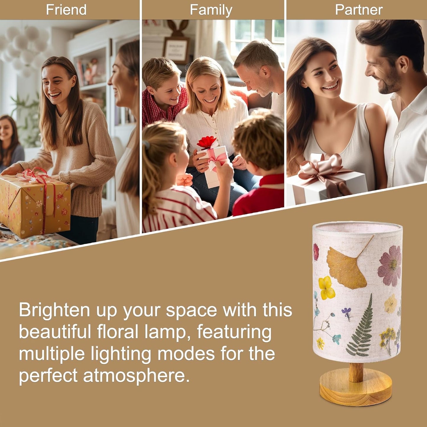 WSYEAR Dried Flowers Small Table Lamp Gifts for Women Her Wife-Pressed Flowers Bedside Lamps Vintage Night Light for Birthday Mothers Day Christmas