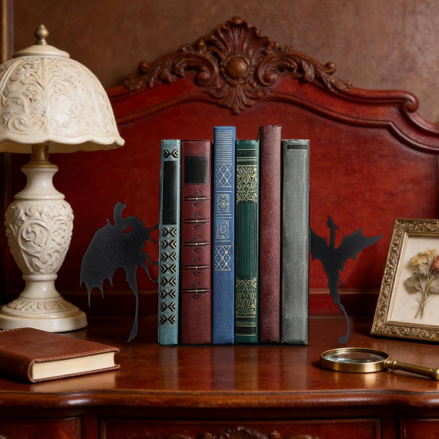 Gothic Book Ends, Decorative Shelf Holders, 20x15cm Metal Design, Stylish Vintage Pattern Accent, Desktop Organization Accessory, Book Support Stands for Bedroom Living Room Office Library