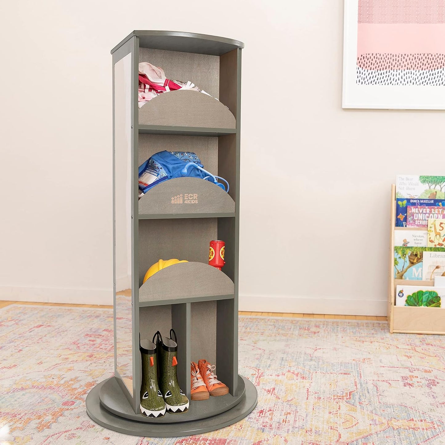 ECR4Kids Rotating Dress-Up Carousel, Costume Organizer, Grey Wash