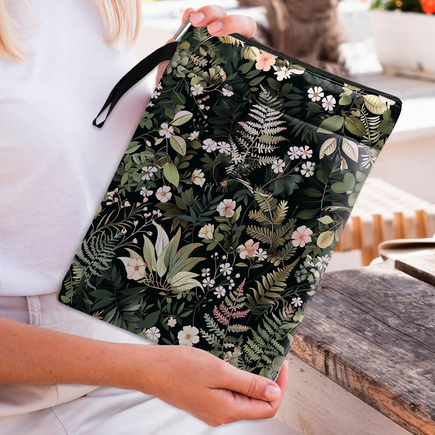 Green Leaf Pattern Book Sleeve, Book Lovers Gifts Waterproof Book Cover for paperbacks with Zipper and Front Pocket Book Pouch for Girl Best Friend Birthday Graduation Christmas Gifts