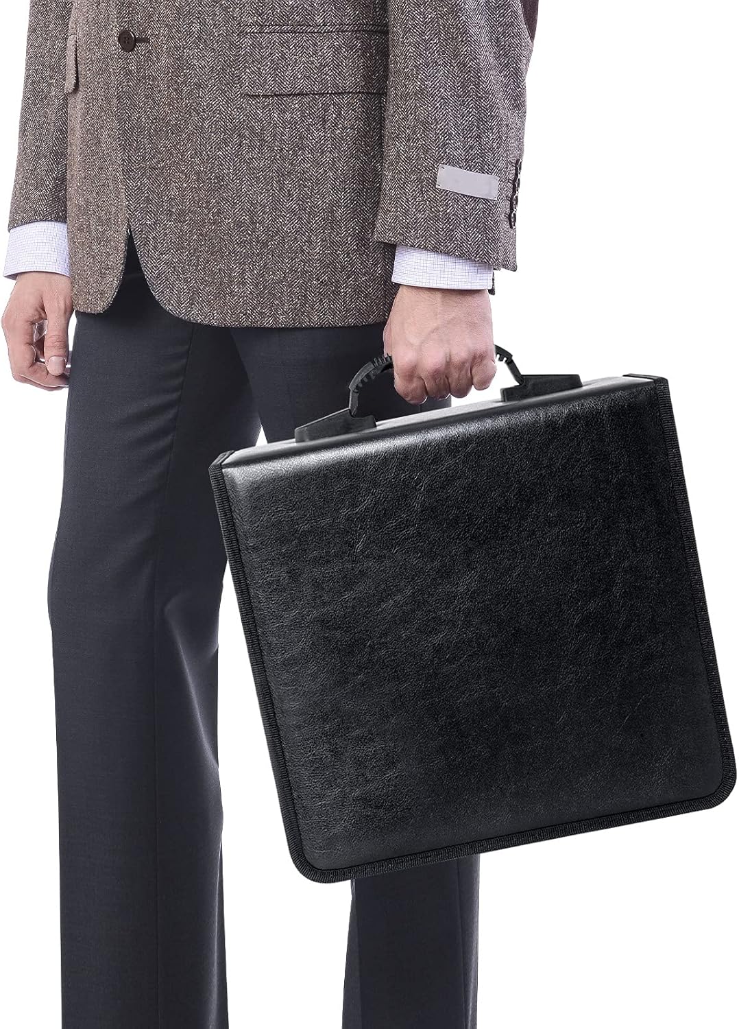 Black Leather CD Case, 400 Capacity CD/DVD Storage Organizer, Portable & Durable