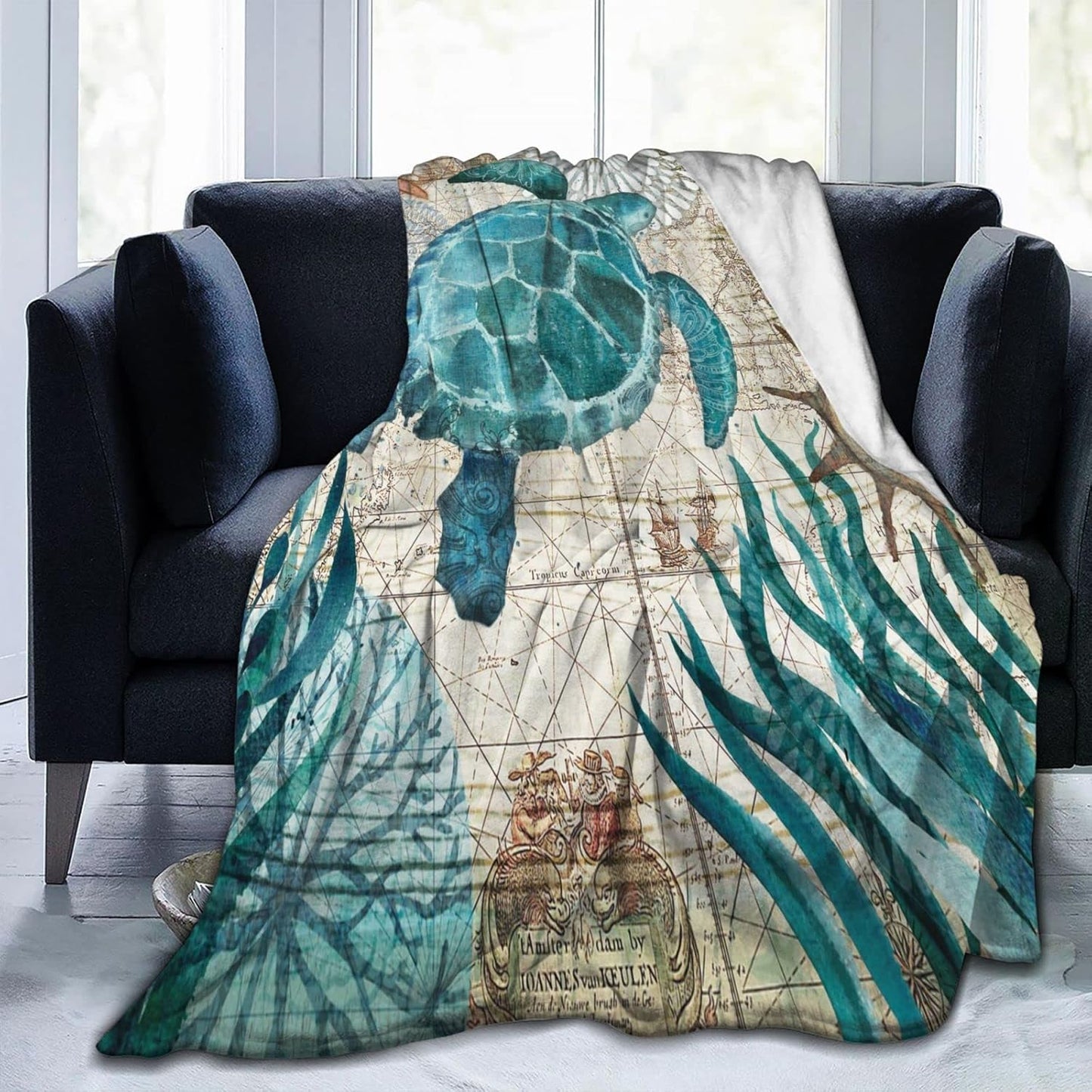Sea Turtle Ocean Animal Landscape Fleece Throw Blanket Ultra Soft Cozy Decorative Flannel Blanket All Season for Home Bed Couch Chair Travel 50x40in