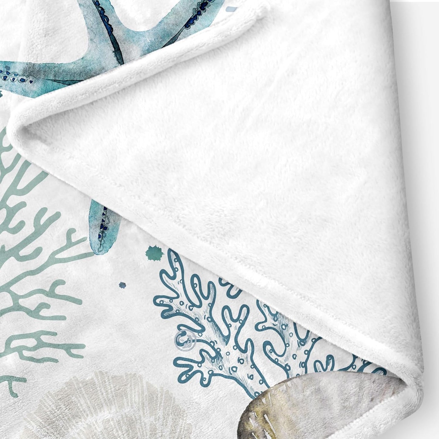 Nautical Beach Throw Blanket, Summer Coastal Ocean Themed Blankets for Adults Kids Woman, Sea Starfish Seashell Coral Teal Throws Blankets for Couch Bed Room Sofa Decor,50X60IN