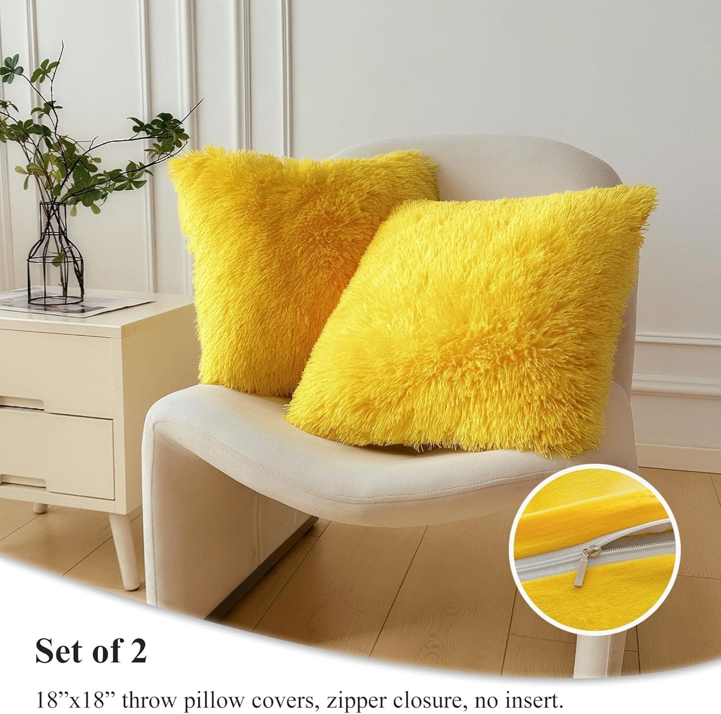 XeGe 3 Pieces Soft Faux Fur Throw Blanket Set, Decoration Fluffy Furry Blanket 50x60, Shaggy Plush Fuzzy Blanket with 2 Throw Pillow Covers 18x18 for Bed Couch Sofa Living Room, Yellow