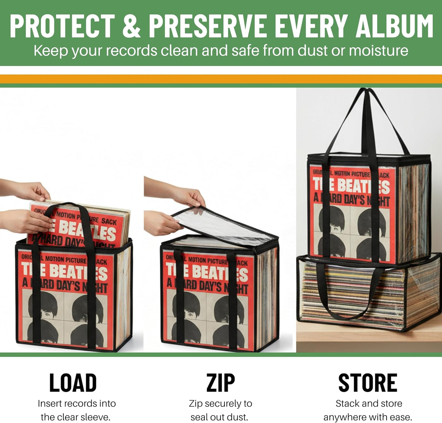 Evelots Vinyl Storage Bag (6-Pack) Clear PVC Plastic Media Carrying Case with Zipper - Holds 216 LP Albums Total - Strong Handles - Protects Vinyl from Dirt & Moisture
