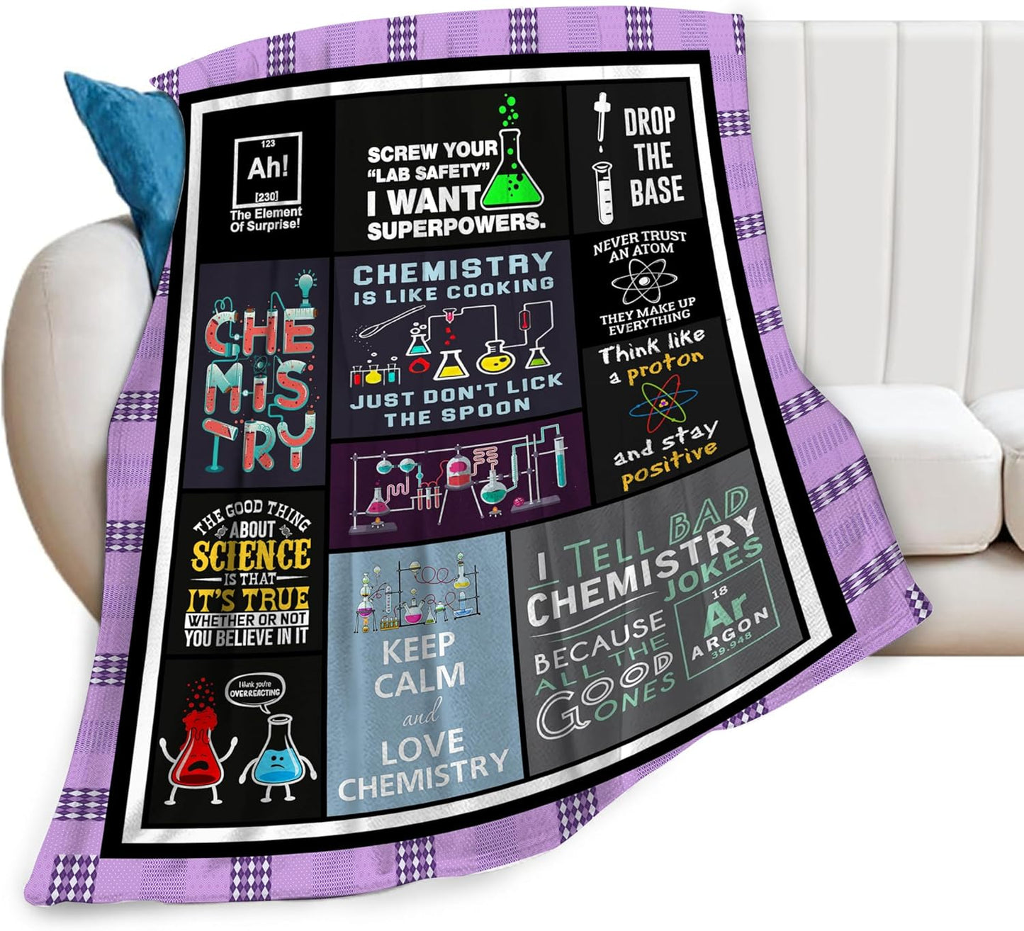 wsradto Science Chemistry Blanket Funny Lab Gifts for STEM Lover Throw Blanket Cozy Fleece Flannel Lightweight Stuff Plush for Men Women Chemists Physics Adults for Couch Sofa Bed Home Decor 40"x50"