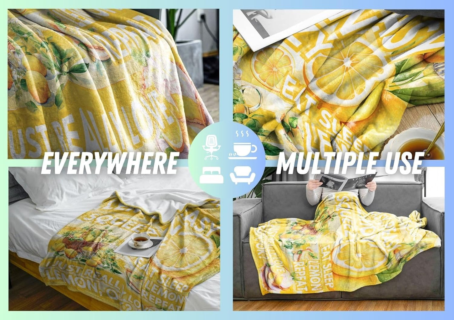 Lemon Gifts Blanket, Bed Flannel Plush Throw, for Lemon Lemonade Lover, Women, Female (50"x 65")