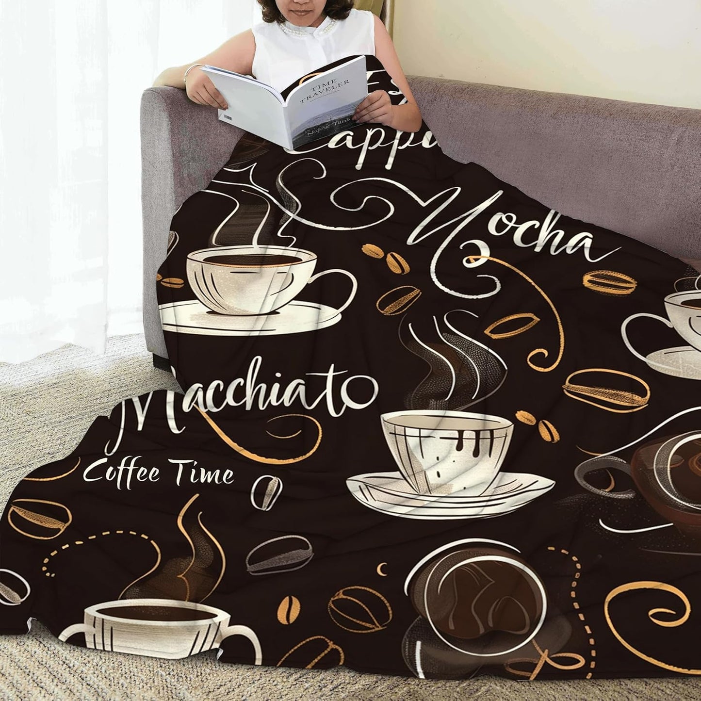 Throw Blanket, Retro Cafe Blanket Coffee Art Throw Blankets for Bed Kids Adults, Lightweight Cozy Blanket for Living Room, Bedroom 50"x60"