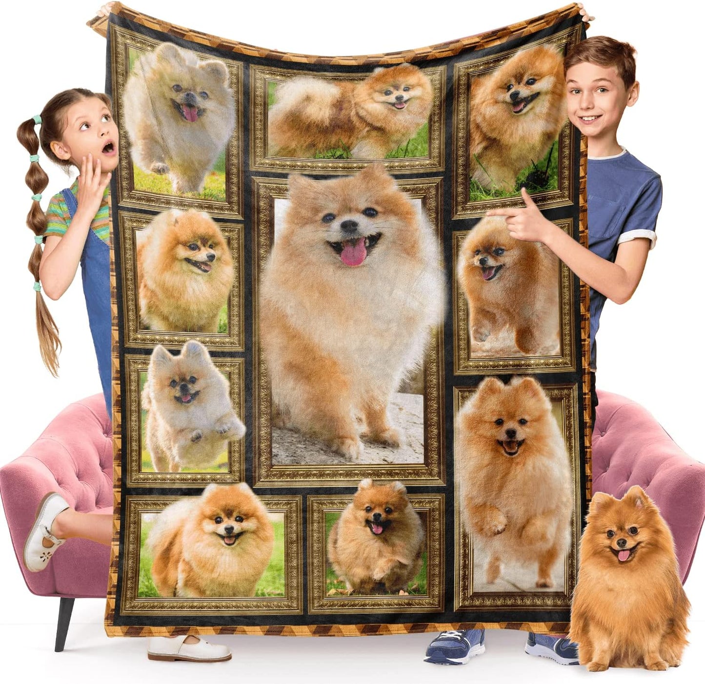 Pomeranian Dog Blanket for Kids, Cute Soft Cozy Warm Flannel Throw Blanket for Girls Boys, Toddler Baby Blankets and Throws for Couch Bed Daycare Preschool Naptime, 40" x 50"