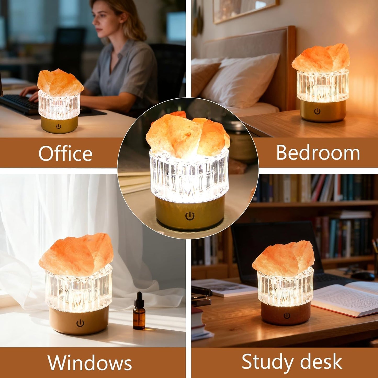 MYDAYS&DESIGN Salt Lamp Natural Pink Crystal Himalayan Salt Rocks, LED Light Dimmer with 3 Levels Cordless, Crystal Lamp Night Light Rechargeable for Room Home Decor Relaxation Ambiance