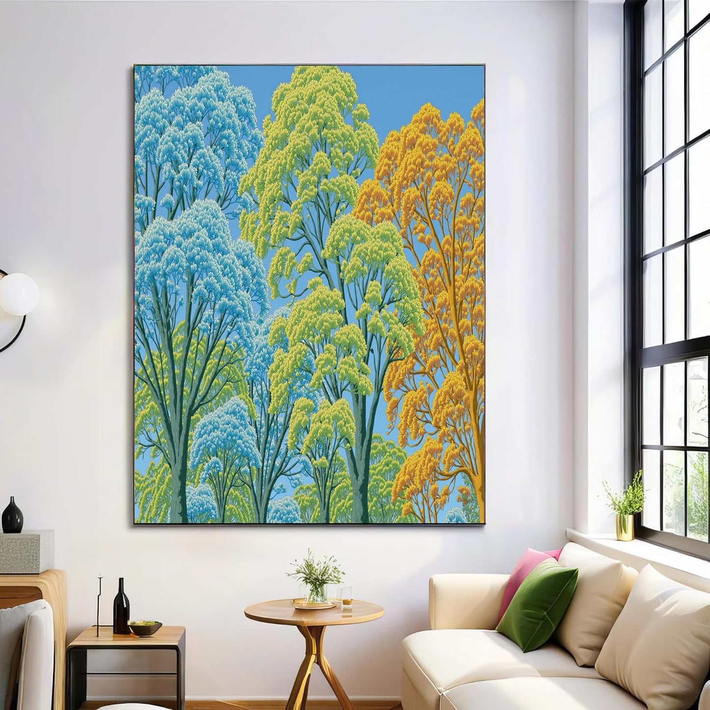 GDJSMIN Forest Linocut Wall Art, Tall Trees In Autumn Poster for Reading Room Living Room Decor 16x 24 inch Unframed