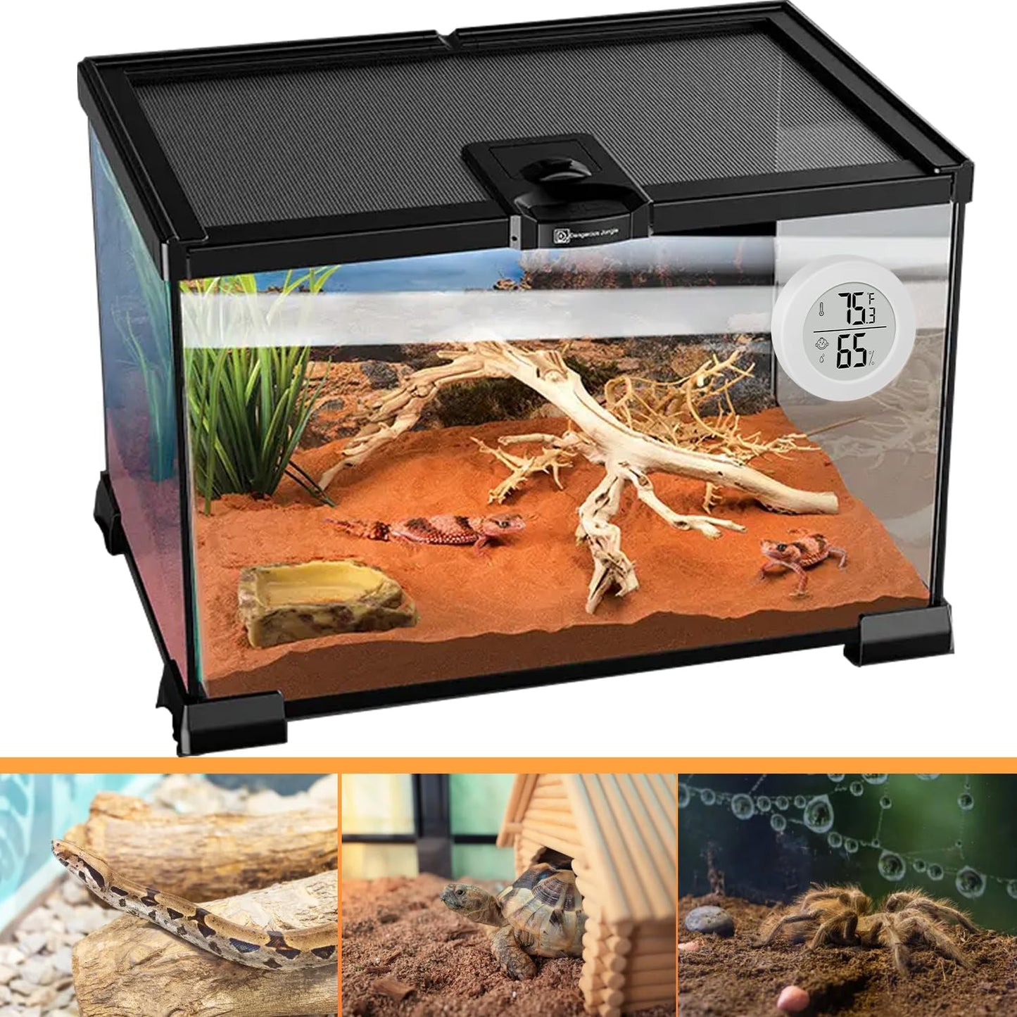 Reptile Tank Accessories, 2 Pack Bearded Dragon Tank Thermometer Humidity Gauge for Leopard Gecko, Jumping Spider, Snake, Gecko, Ball Python, Lizard