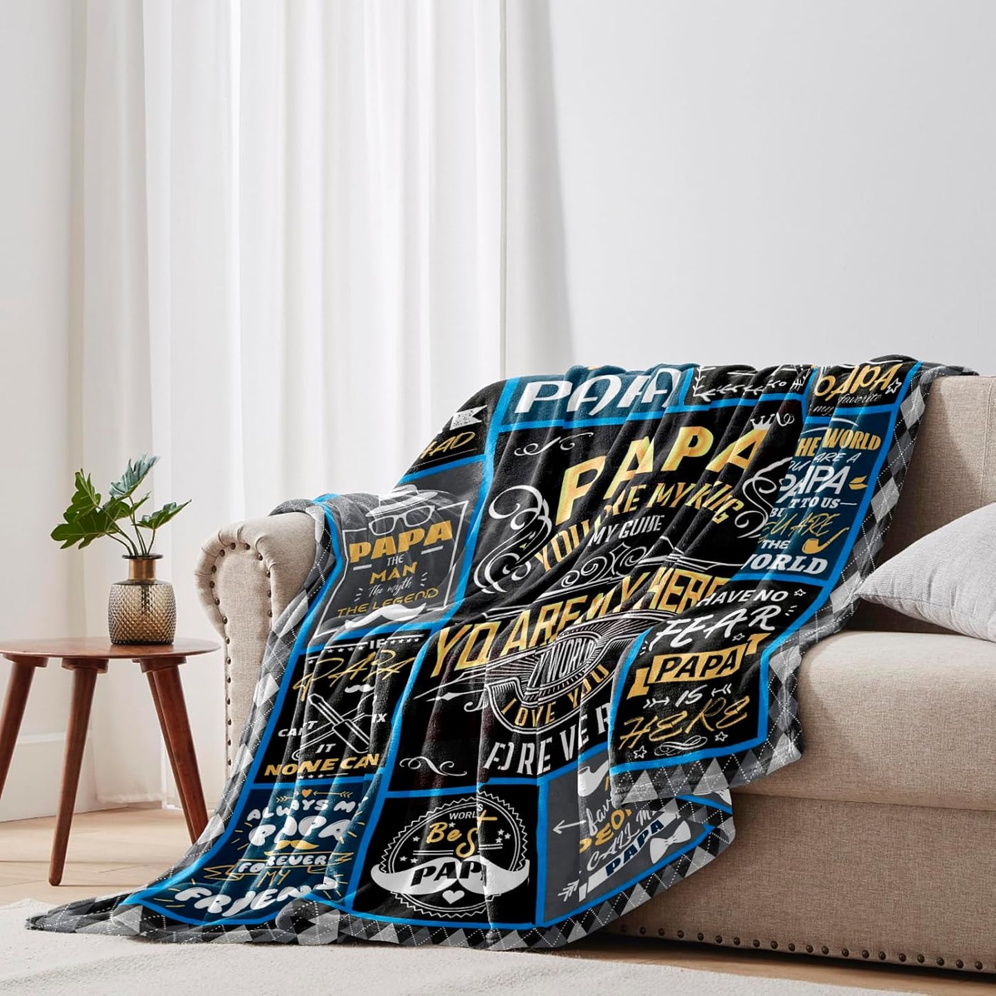 Fathers Day Papa Gifts Throw Blanket 60"x50", Birthday Gifts for Papa from Grandkids Grandchildren Grandson Granddaughter