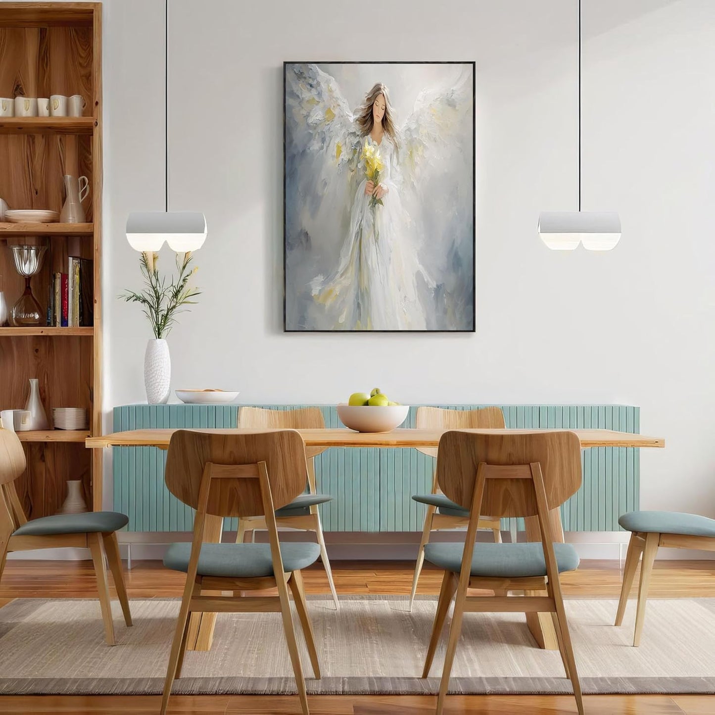 GDJSMIN Dreamy Style Wall Art, White Angel Yellow Flowers Poster for Reading Room Living Room Decor 16x 24 inch Unframed
