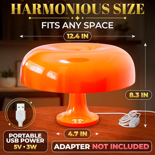 Orange Mushroom Lamp for Bedroom – Dimmable Vintage Mushroom Lamps Power 5W with 3 Lighting Colors & 10 Brightness – USB Powered Nightstand Retro Lamp for Reading Room, Office, Dorm | ABS + PVC Build