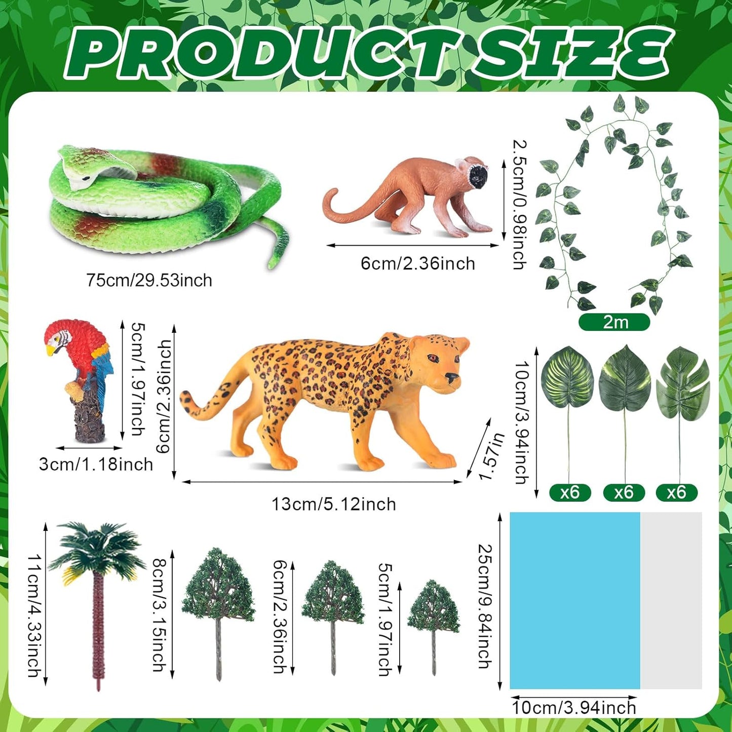 Rainforest Diorama Kit Rainforest Animals Figures Realistic Forest Animals Figures Including Model Tree, Red Parrot, Cobra Forest Diorama Supplies for Birthday Party Favor(Box Not Included)