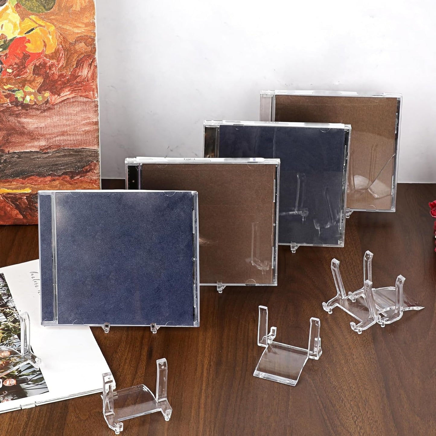 BTSKY 30 PCS Clear Acrylic CD Holders, CD/DVD Display Rack, CD Storage Rack Organizer Stand Acrylic Easel Stand for Display CD, DVD, Album Practical CD Racks for Media Shelf (Not include CD)