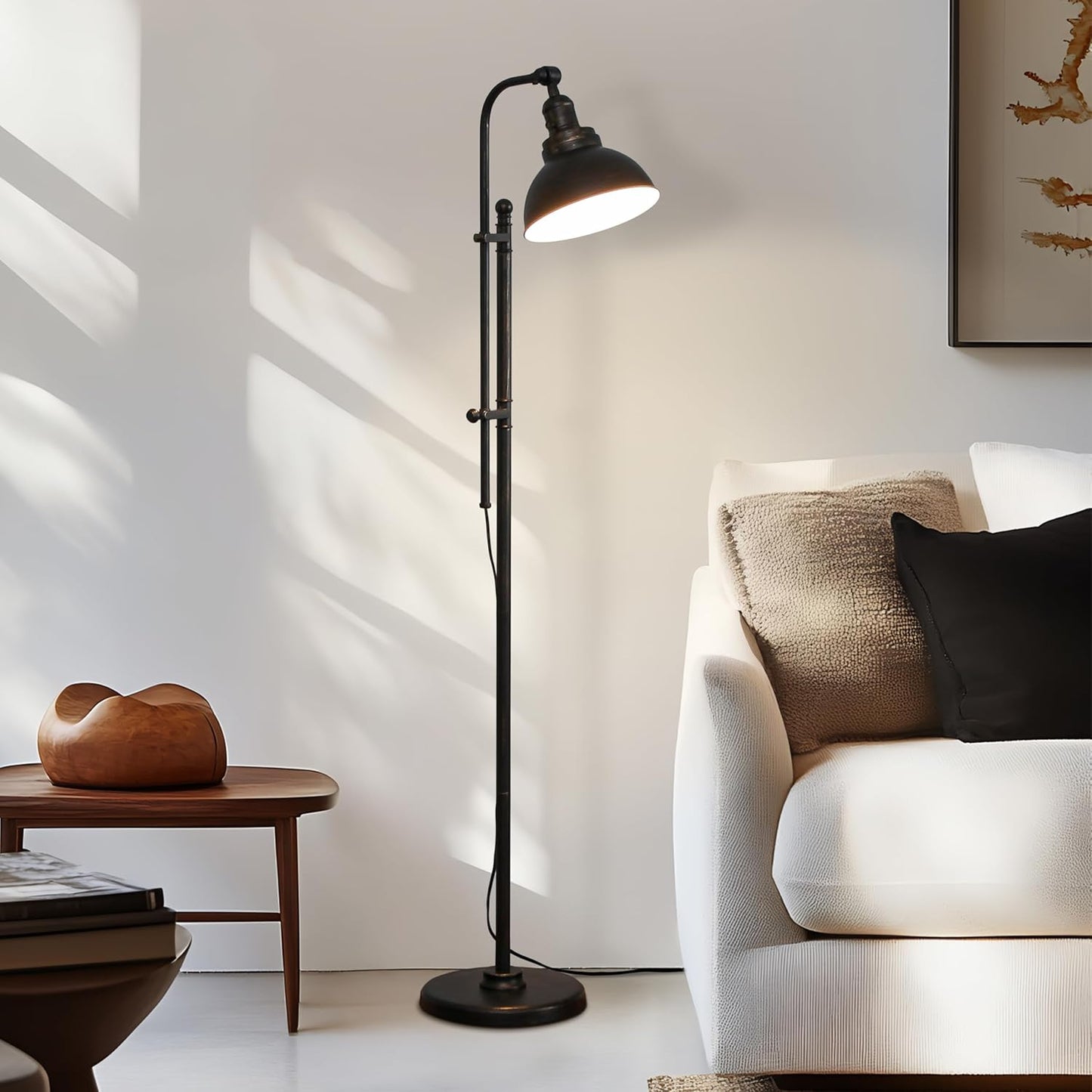 Brightech Dylan Industrial Floor Lamp for Living Rooms & Offices, Bright LED Light – Charming Farmhouse Standing Lamp, Adjustable Head Reading for Bedroom, Stunning Living Room Decor