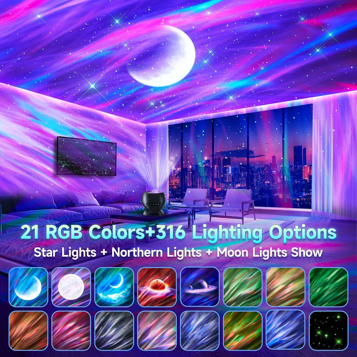 Northern Lights Projector Birthday Gifts for Him Galaxy Projector for Bedroom, 300+Colors Modes Aurora Light,15White Noise&Bluetooth Star Projector Galaxy Lights, Remote Ambient,Gifts for Boy