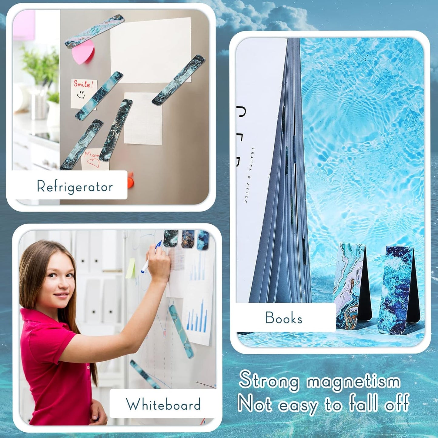 Zonon 24 Pcs Ocean Magnetic Bookmarks Easter Exchange Gifts Summer Blue Magnet Page Markers Page Clip Funny Bookmark Gifts for Reading Lover Women, Men Classroom Prize Party Favor