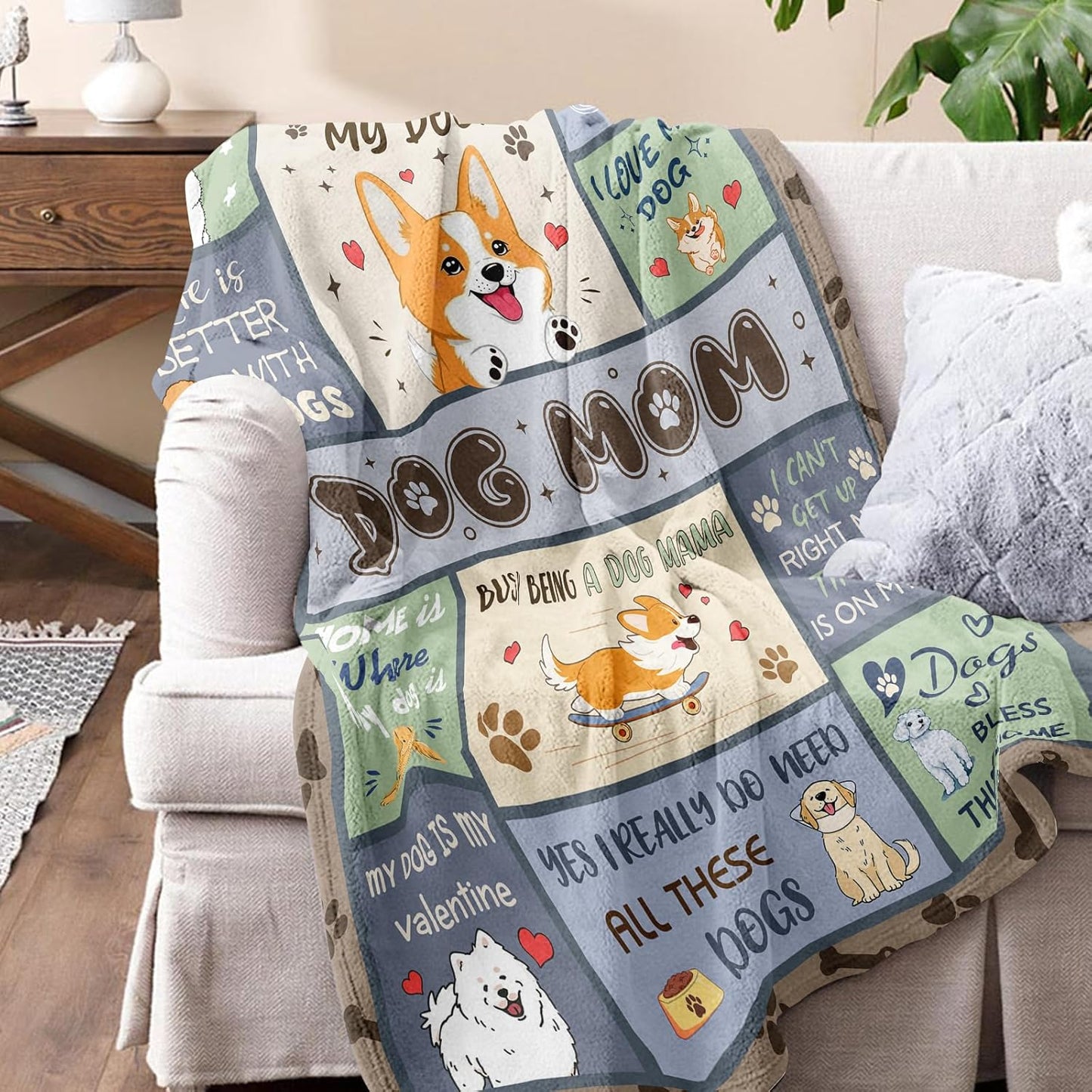 Quilazy Dog Mom Gifts for Women, Dog Lovers/Lady Themed Blanket for Women Girls, Mothers Day/Christmas/Thanksgiving Birthday Gifts for Dogs Lovers, Best Dogs Mom Doggie Throw Blanket 60"X50"
