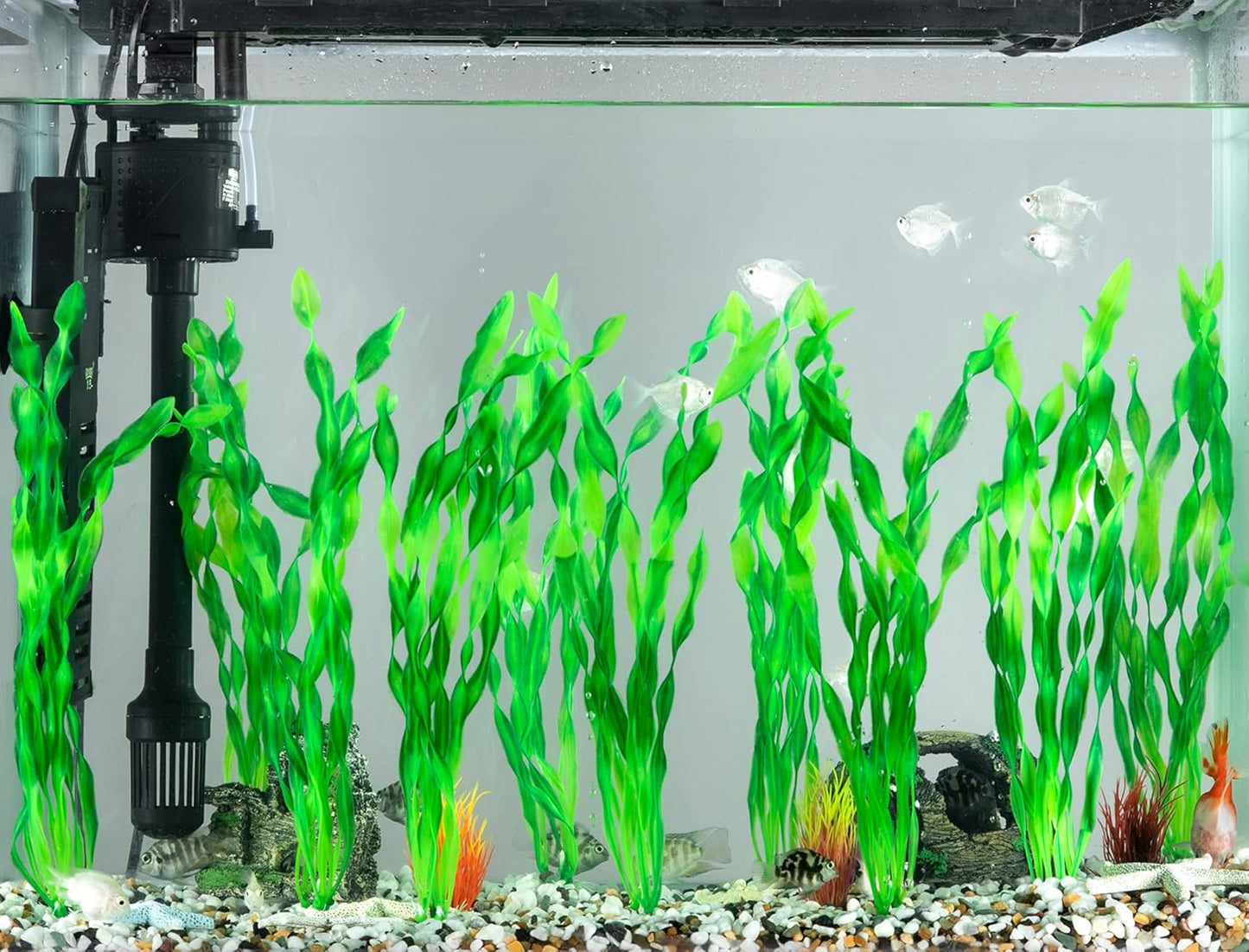 MyLifeUNIT Artificial Seaweed Water Plants for Aquarium, Plastic Fish Tank Plant Decorations 10 PCS (12 Inches Tall, Green)