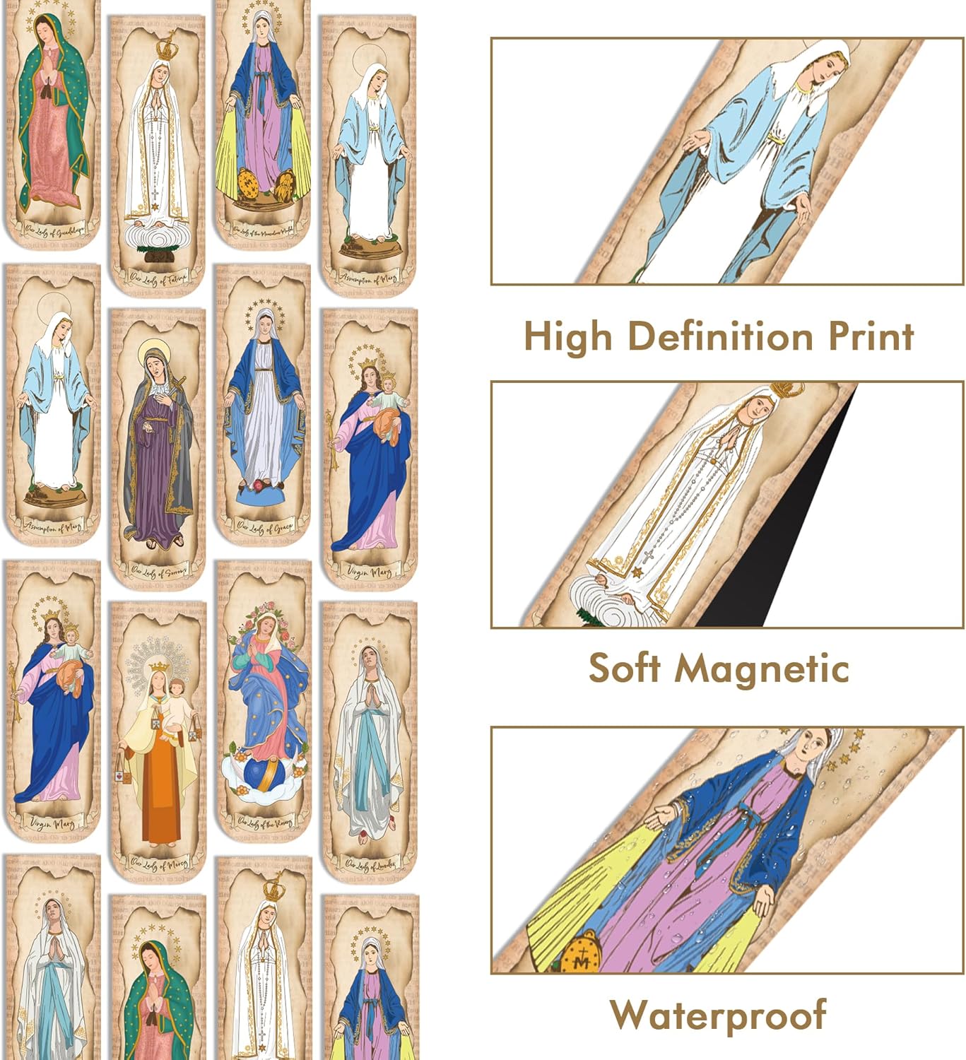 Virgin Mary Christian Bookmarks: 30 Pcs Magnetic Religious Bookmarks, Our Lady of Guadalupe & Fatima Catholic Designs, Bible Study Gifts for Men and Women, Religious Accessories for Prayer Devotion