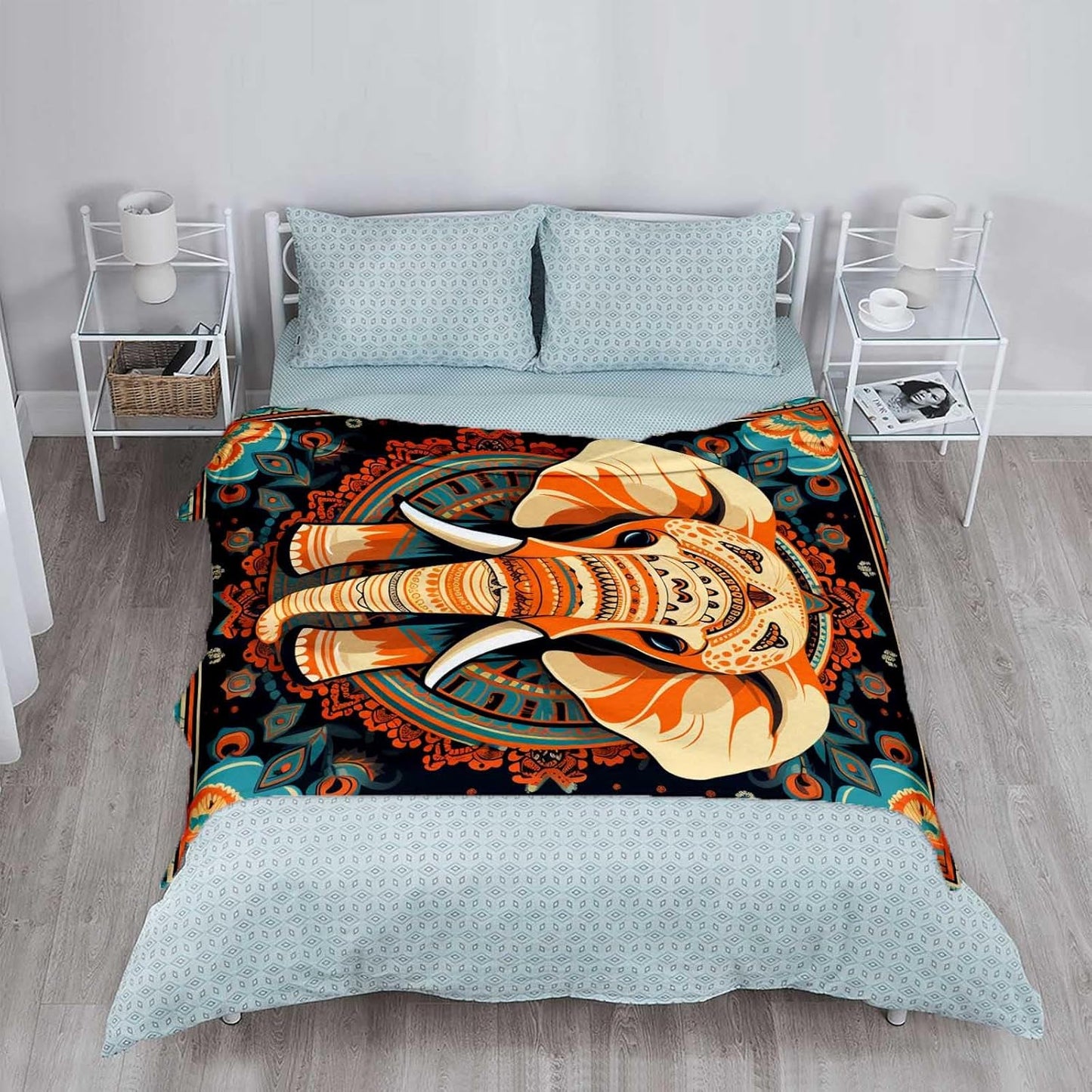 Firmiso Boho Elephant Throw Blanket Gift for Women Girls, Mandala Elephant Flannel Fleece Blanket for Couch, Sofa or Bed, Decorative Bohemian Animal Home Decor, 60"x80"