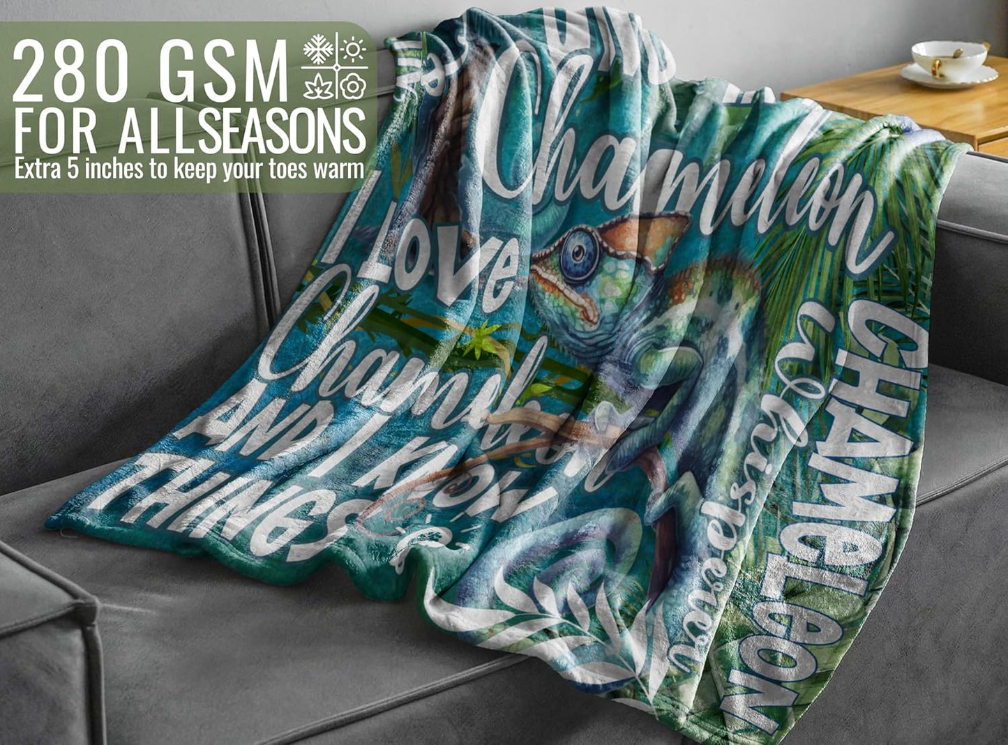 Chameleon Gifts for Chameleon Lovers, Chameleon Blanket Gifts for Women, Soft Flannel Blanket, 65 x 50 inches