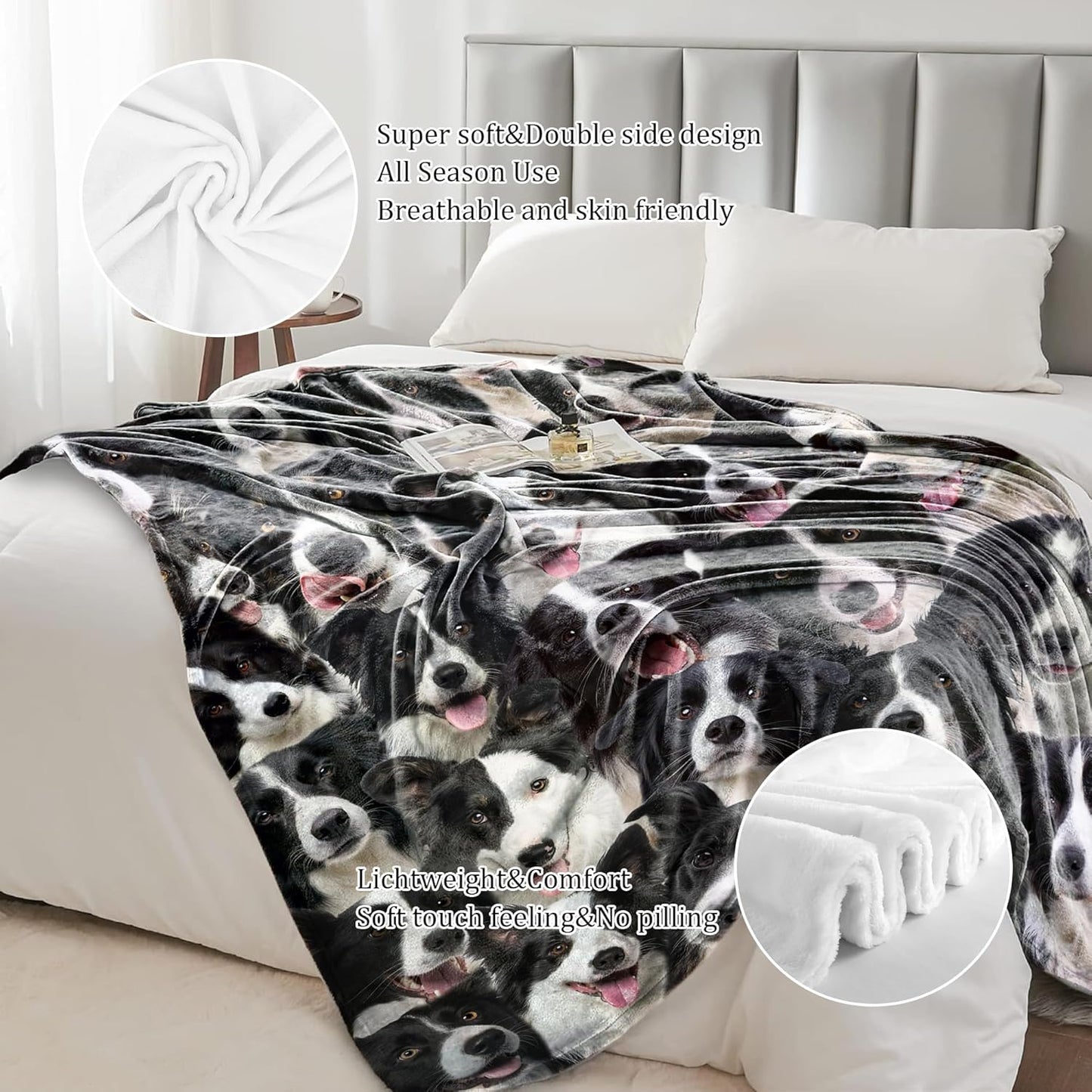 Border Collie Dog Throw Blanket,Border Collie Gifts for Dog Lovers,Flannel Blanket for Dog Mom Dad,Soft Blankets for Sofa Bed,Gifts for Kid Girls Boys Halloween Christmas,40" x 50"