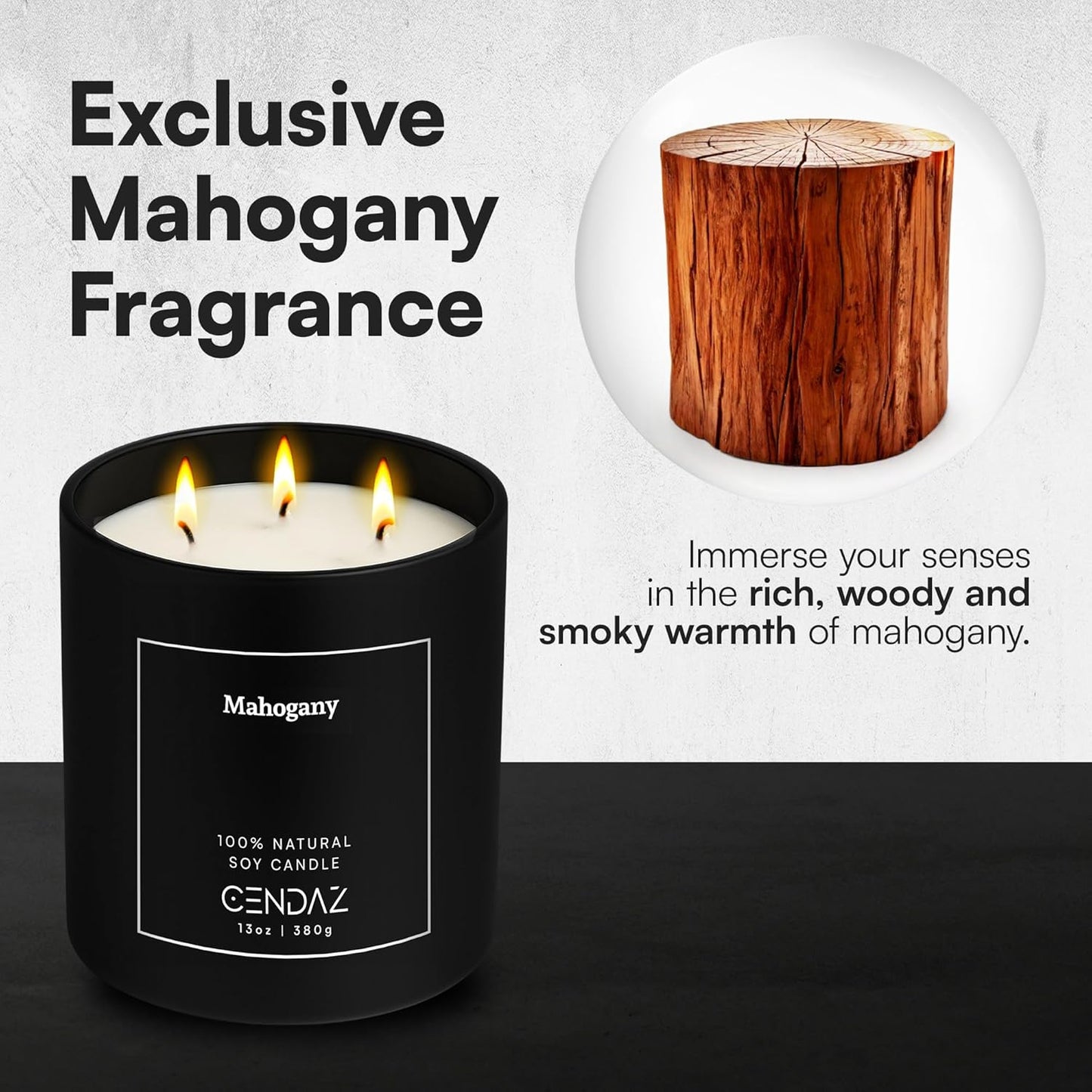 Mahogany Scented Soy Candle with Snuffer Included 3 Wick Candle for Men Long Lasting 75 Hour Burn Elegant Aromatherapy Candle for Relaxation Masculine Home Decor Birthday Holiday Gift Set Spa