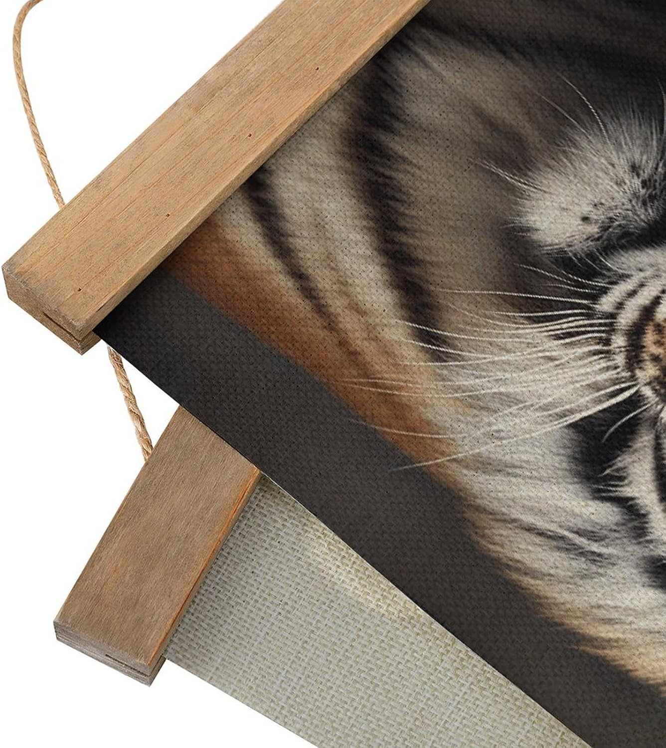 Vintage Tiger Poster with Wooden Frame Personalized Linen Hanging Scroll Painting Rustic Wall Hanging Illustrative Modern Artwork Decor for Home Living Room Bedroom Office