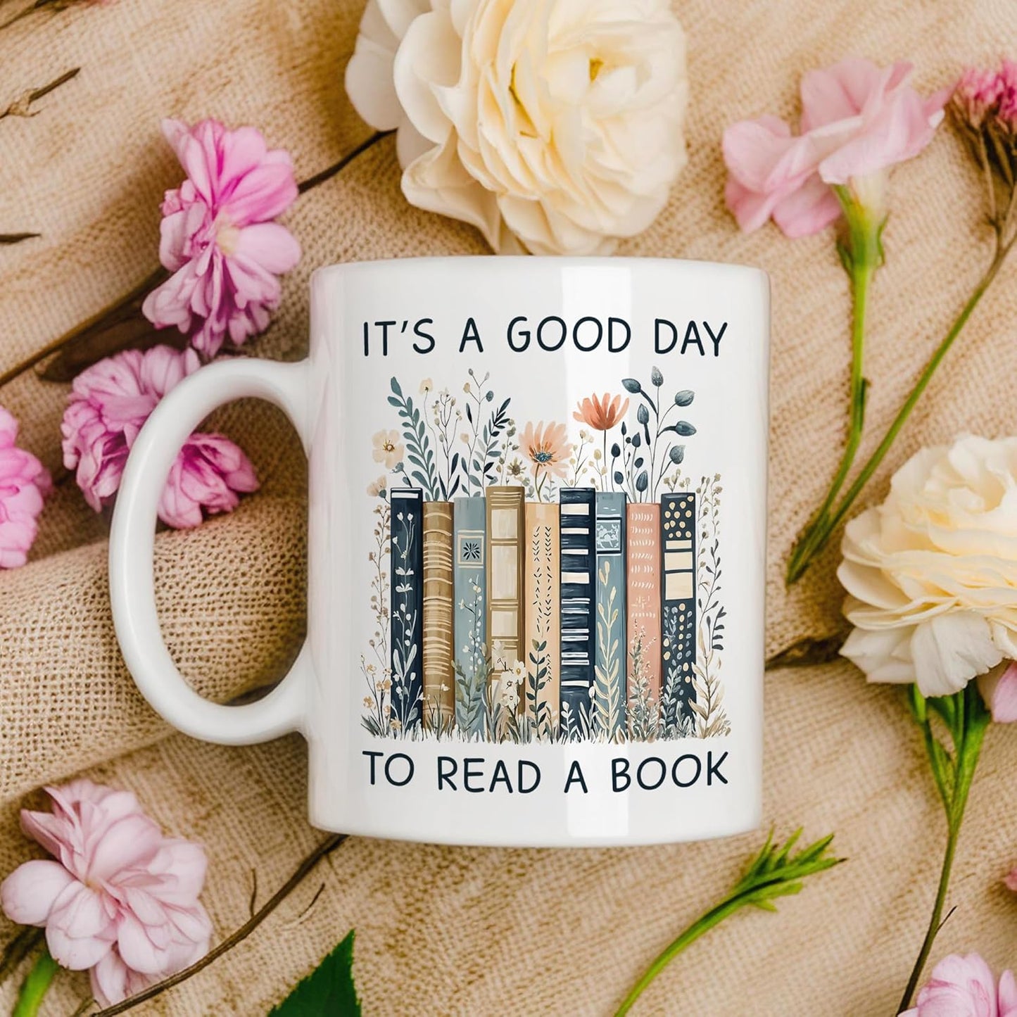 Gifts For Book Lovers Women - It’s A Good Day To Read A Book Mug, Bookish Coffee Mug with Stacked Novel Design, Bookworm Mugs for Readers, Birthday Gifts for Books Lovers Women