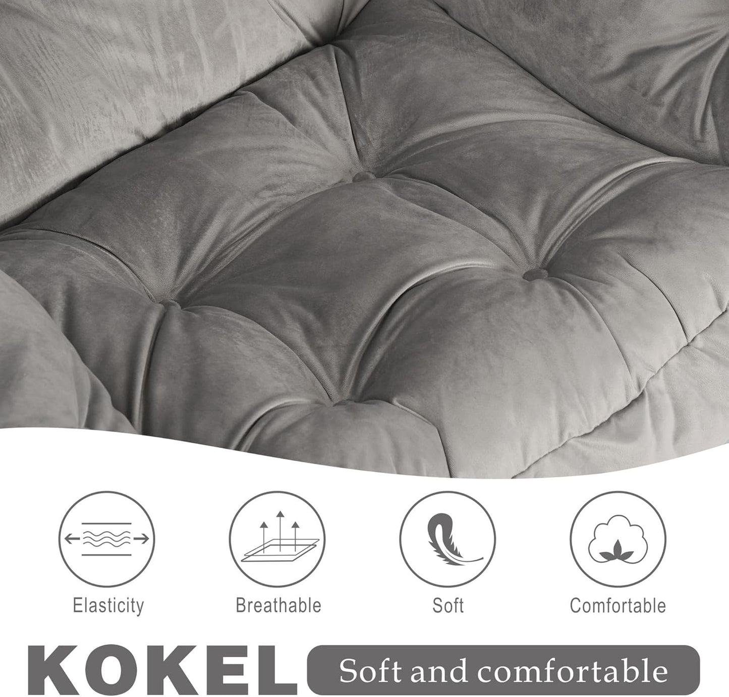 Kokel Lazy Chair with Folding Ottoman,Living Room Chairs, Accent Contemporary Lounge Chair, Single Steel Frame Leisure Sofa Chair with Armrests and A Side Pocket (Light Gray)
