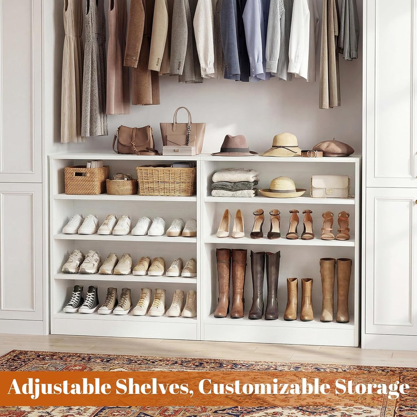 Homieasy Shoe Cabinet, 5-Tier Modern Wood Shoe Storage Organizer with 3 Adjustable Shelves for Entryway, Multi-Purpose Display Shelf & Storage Cabinet for Living Room, Bedroom, White