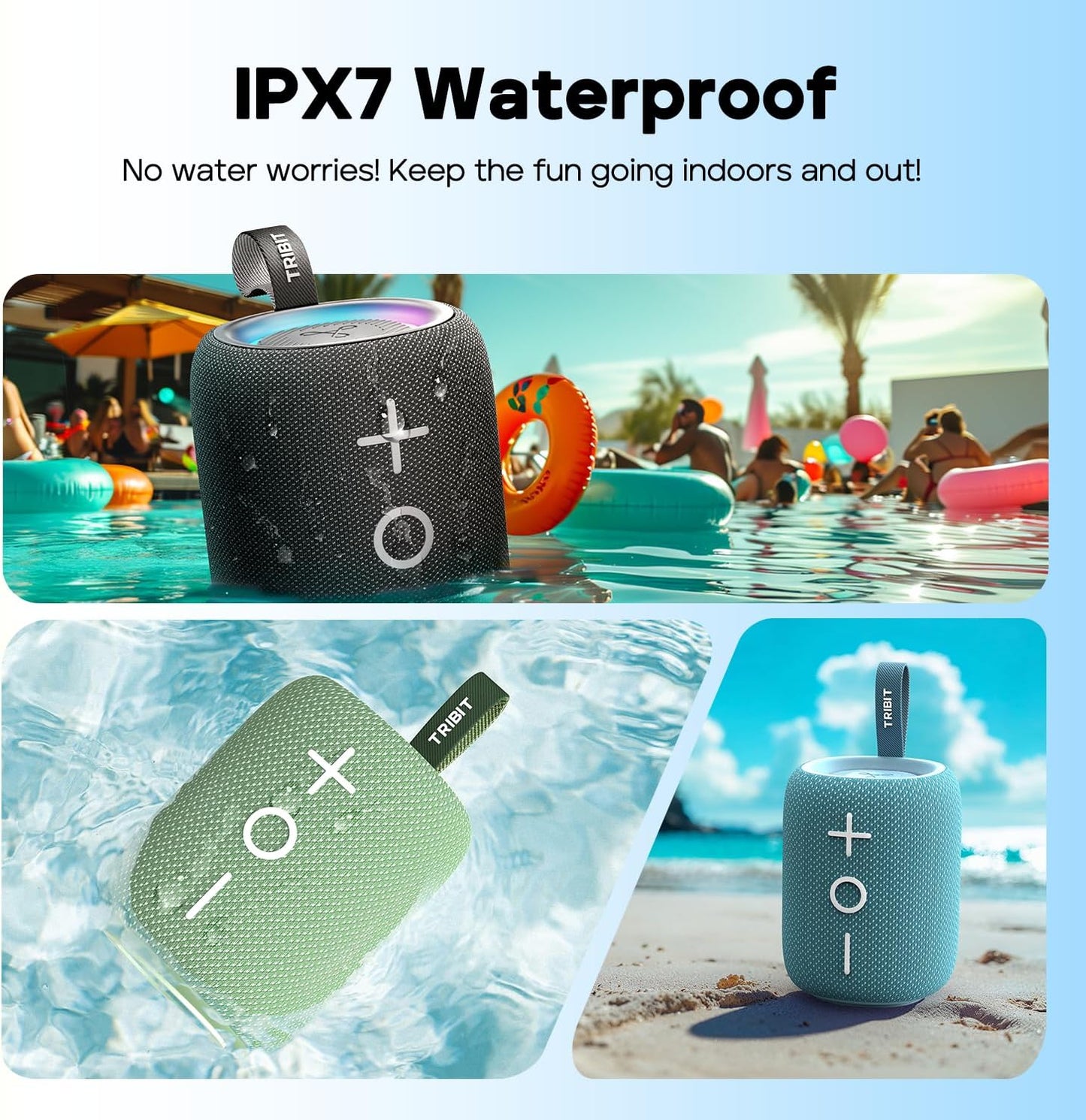 Tribit StormBox Mini+ Portable Bluetooth Speaker, 12W Wireless Speaker with 360°Surround Sound, 12H Playtime, Custom EQ, BT5.4, IPX7 Waterproof, RGB Lights, Type-C, TWS, AAC/SBC, Home/Outdoor/Travel