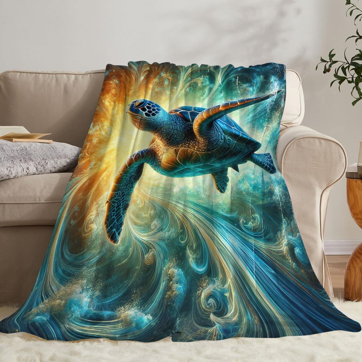 Ocean Sea Turtle Blanket Marine Turtle Beach Flannel Plush Throw Blanket Cozy Nautical Coastal Decor Fleece Stuff Blanket Gifts for Lover Girls Boys Kids Adults Women Bed Travel 40"x50"