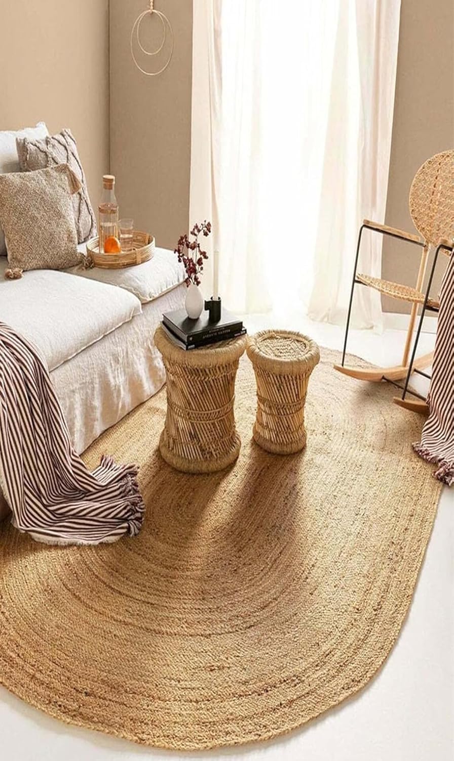 MDS Pack of 1 Handwoven Braided Jute Area Rug 2x5 feet Oval - 100% Natural Burlap Reversible Accent Rugs for Home Decor, Living Room, Doormat, Kitchen, Entryway Rug, Rustic, Farmhouse (2'x5')