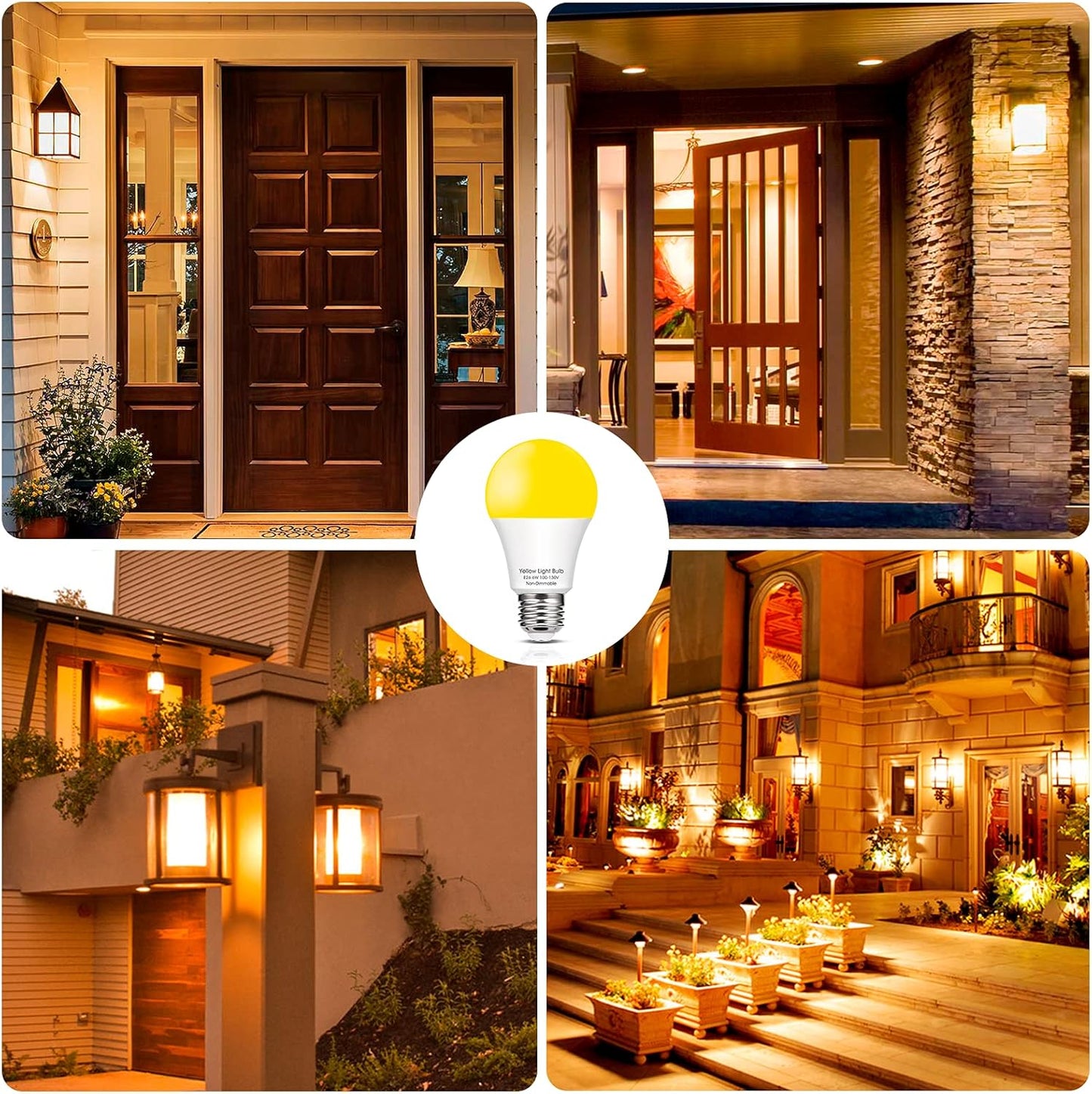 EvaStary Yellow LED Light Bulb Outdoor, 6W Bug Light Bulbs 40W Equivalent Outside, A19 LED Amber Bedroom Night Lights, Warm LEDs Hallway Lighting Decorative Lamps, 4 Pack