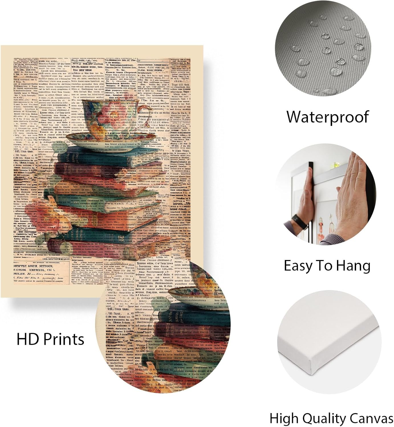 INFUNLY 6 Set Vintage Book Flower Wall Art Print 8x10Inch Retro Floral Poster Pictures Text Background Canvas Wall Art Unframed Academia Aesthetic Pictures Prints for Bedroom Office Study Room Decor