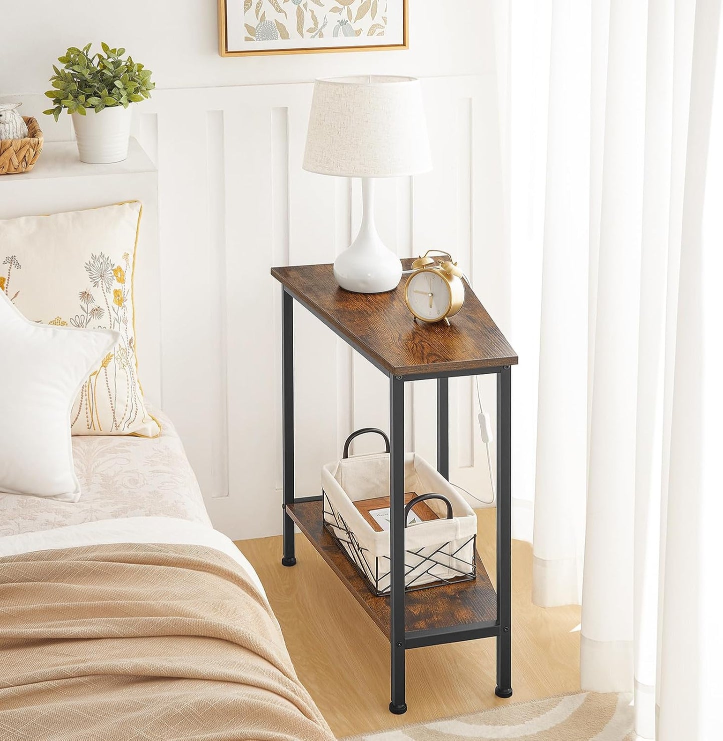 HOOBRO Wedge End Table, Recliner Wedge Side Table with Storage, Industrial Triangle Accent Table for Small Space, Corner, Living Room, Apartment, Rustic Brown BF64BZ01G1