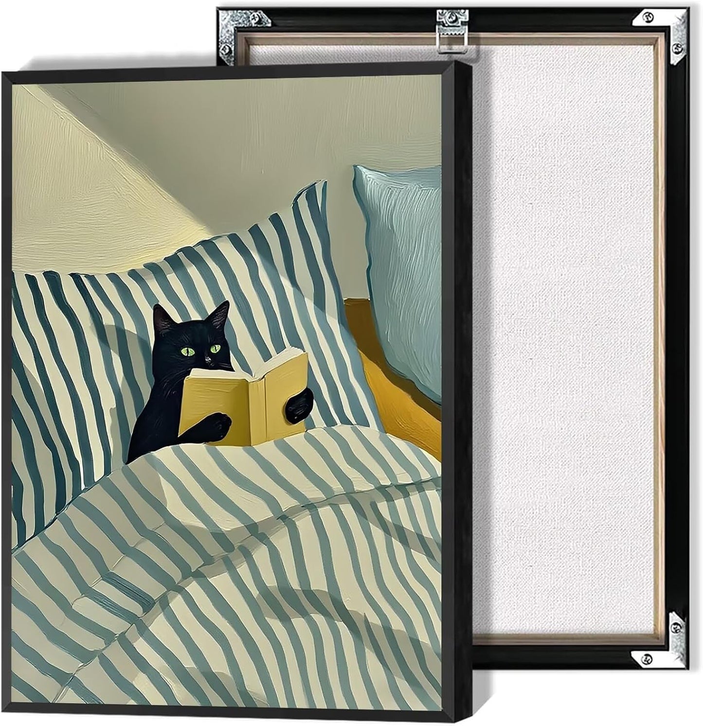 Black Cat Reading Book Wall Art Modern Cute Pet Lovers Canvas Prints Decor Vintage Trendy Animal Poster Painting Funny Minimalist Aesthetic Picture for Bedroom Living Room 12x16inch Unframed
