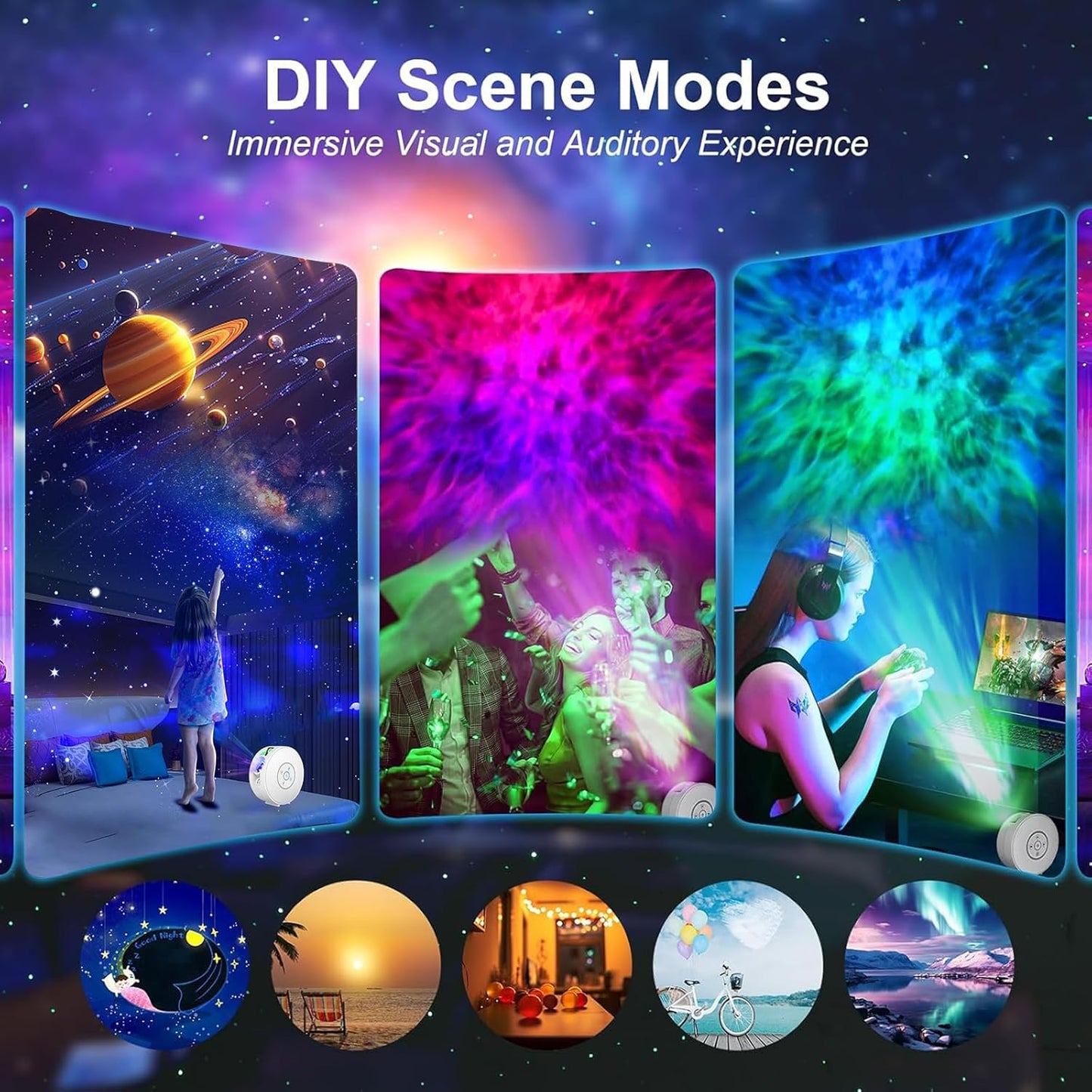 Smart Galaxy Star Projector Night Light - APP Voice Control, Bluetooth Speaker, Rotatable Nebula Lamp with 6 HD Slides, 37 White Noises & Timer, Star Sky Ceiling Light for Bedroom Kids Room Decor