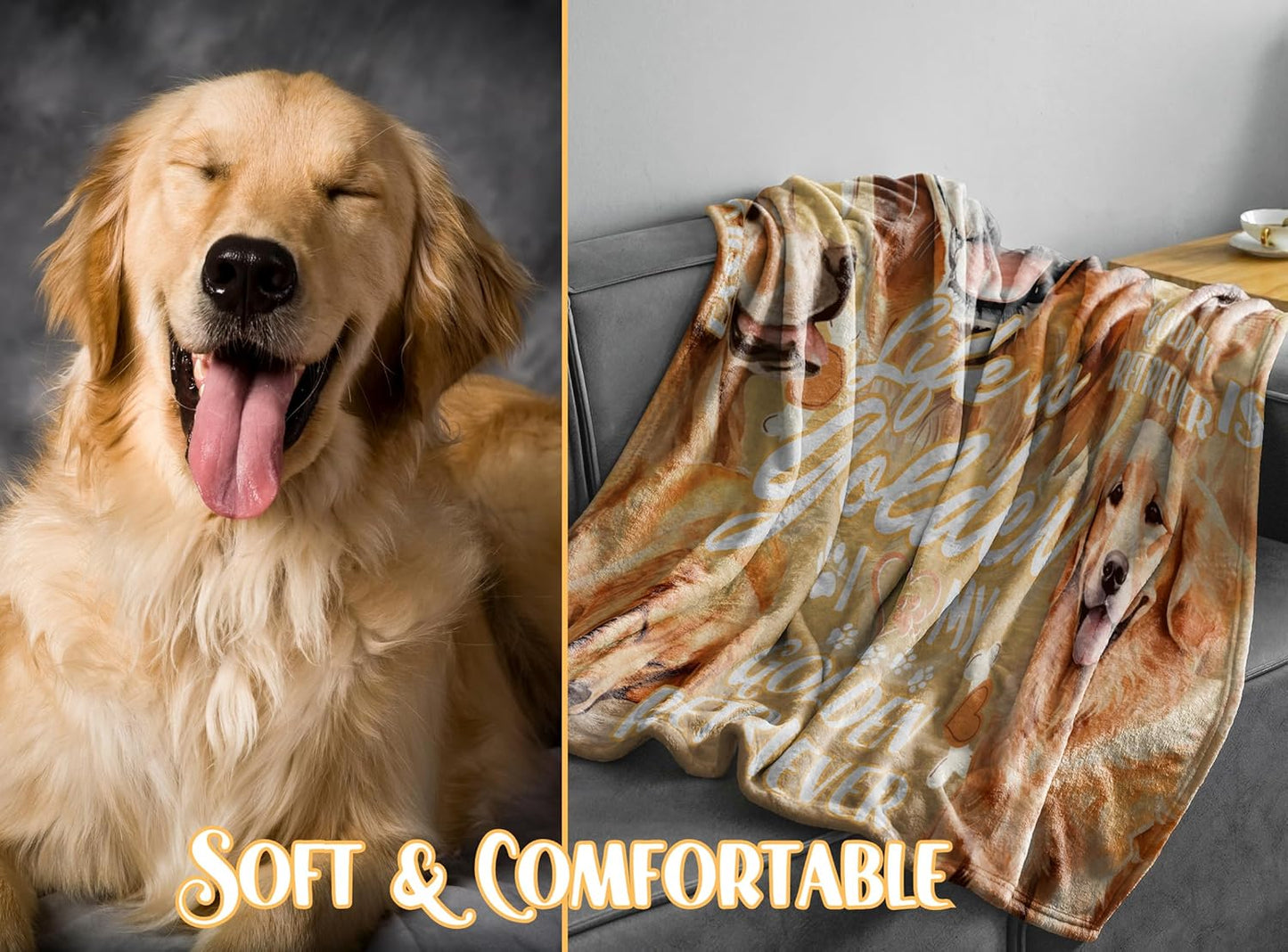 Golden Retriever Blanket Gifts for Dog Lover & Owner, Golden Retriever Gifts for Women & Men, Dog Mom & Dad, Soft Flannel Blanket, 65 x 50 inches