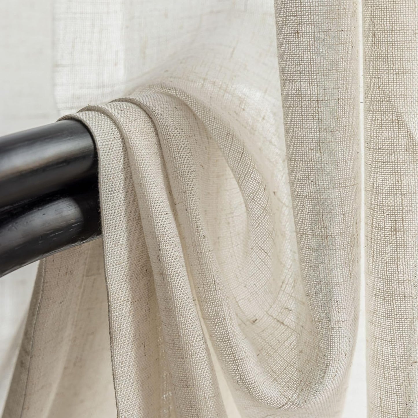VOILYBIRD Palma Natural Linen Textured Semi Sheer Curtains for Living Room 96 Inches Long Draperies Curtains Bronze Grommet (52''W x 96''L, 2 Panels, Linen)