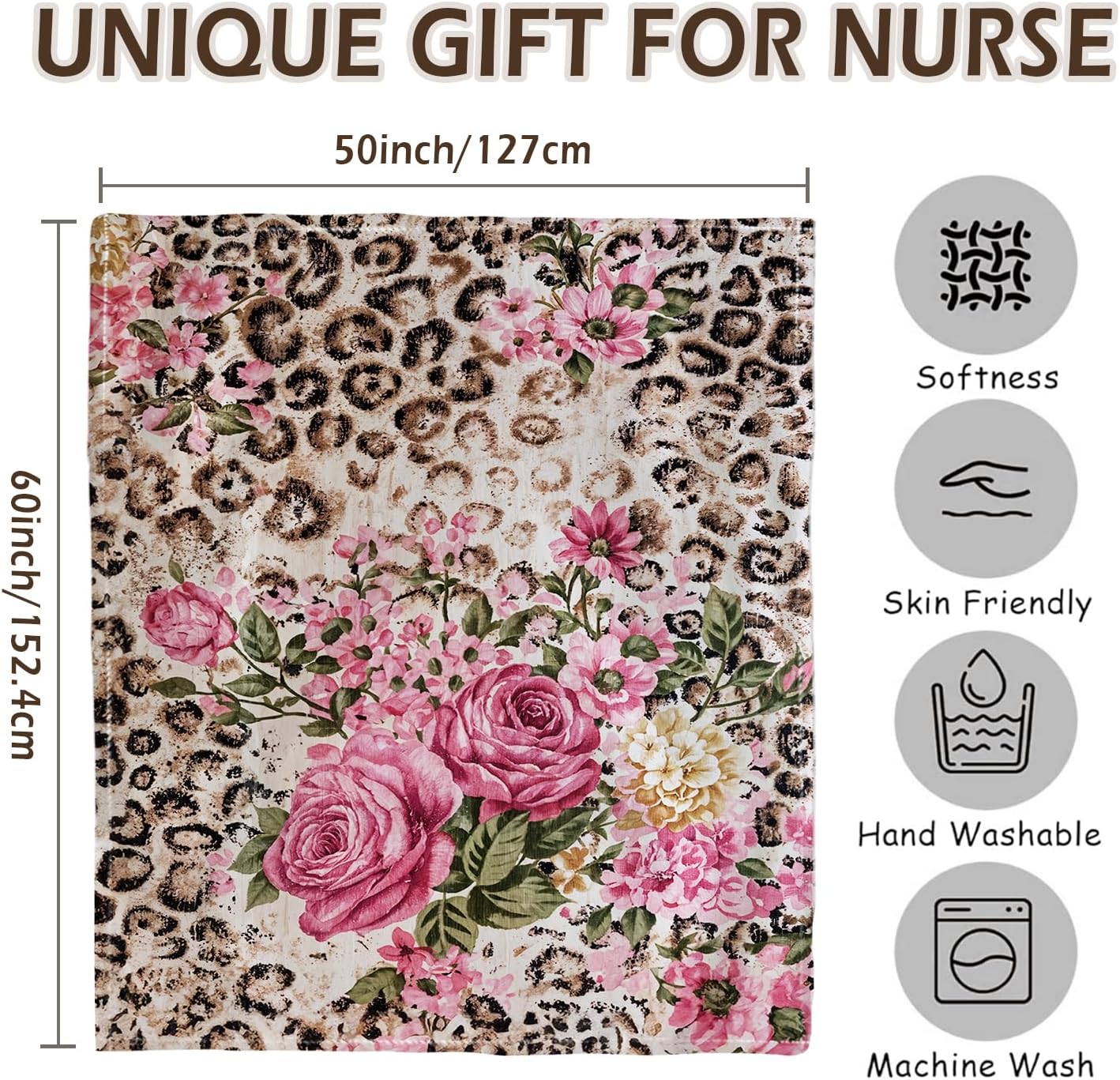 Lacama Leopard Print Throw Blanket Gifts for Women, Pink Floral Leopard Blanket Lightweight Flannel for for Couch Office Travel,Home Living Room Fashionable Decor 60x50inch